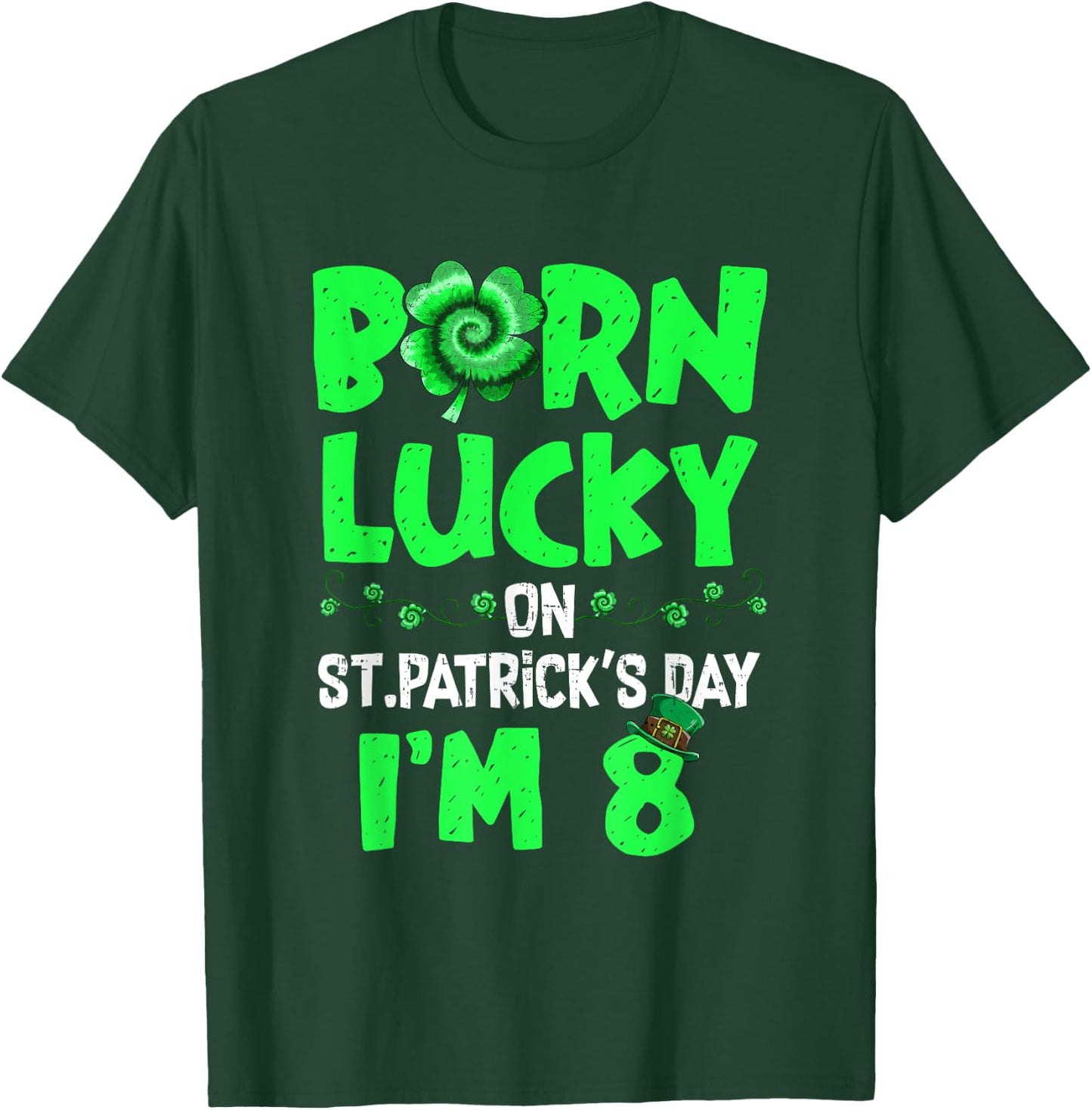 St Patricks Day 8th Birthday Boy Girl 8 Years Old Boys Kids T-Shirt - T-Shirt | Forest