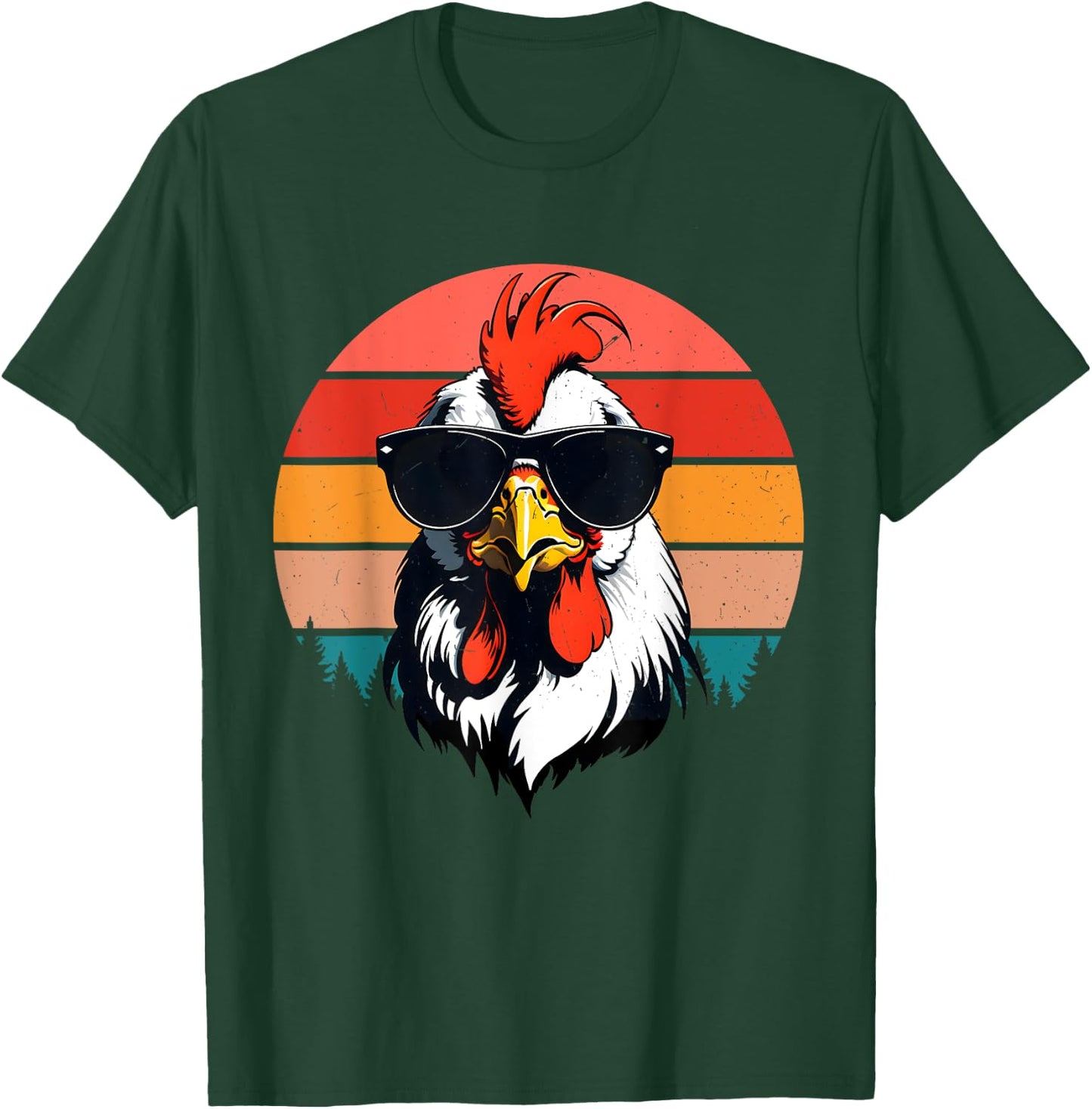 Funny Cool Sunset Retro 70s 80s 90s Chicken in Sunglasses T-Shirt - T-Shirt | Forest
