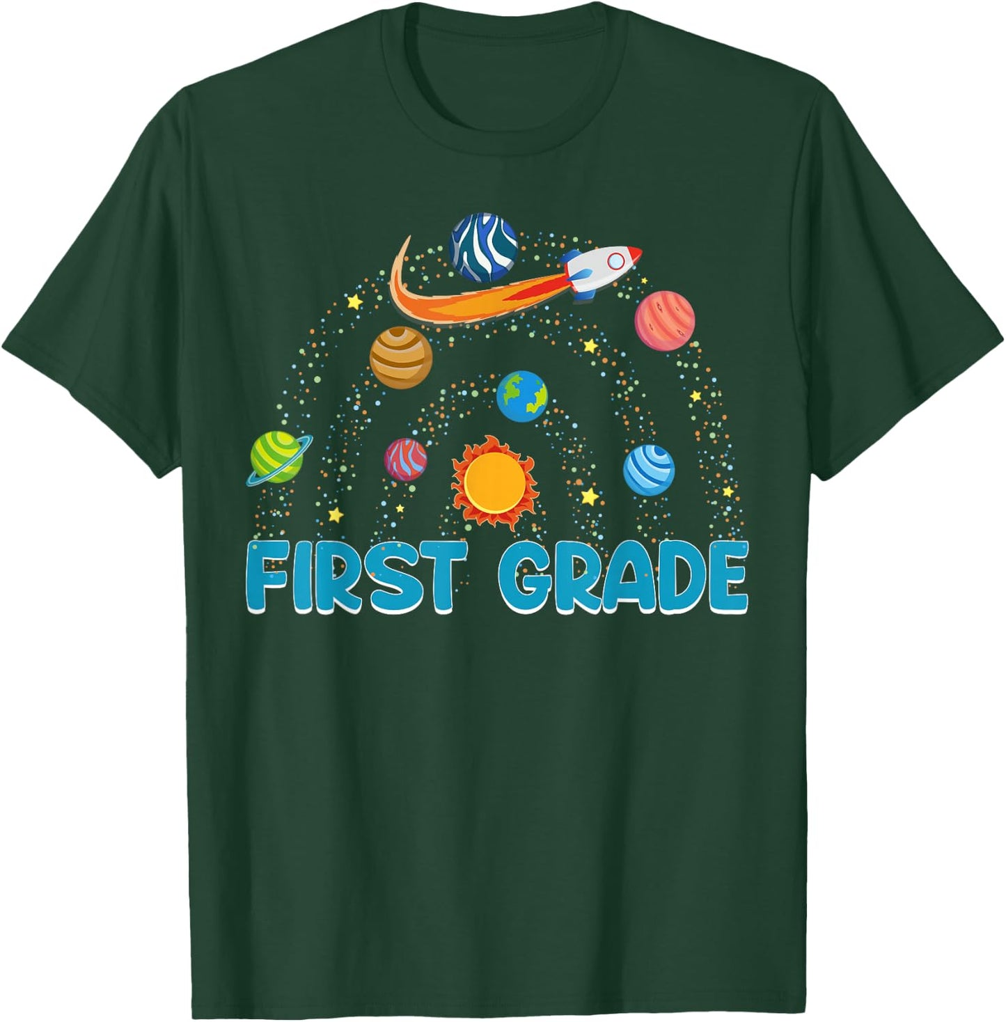 First Grade Teacher Rocket Outer Space Solar System Sun T-Shirt - T-Shirt | Forest