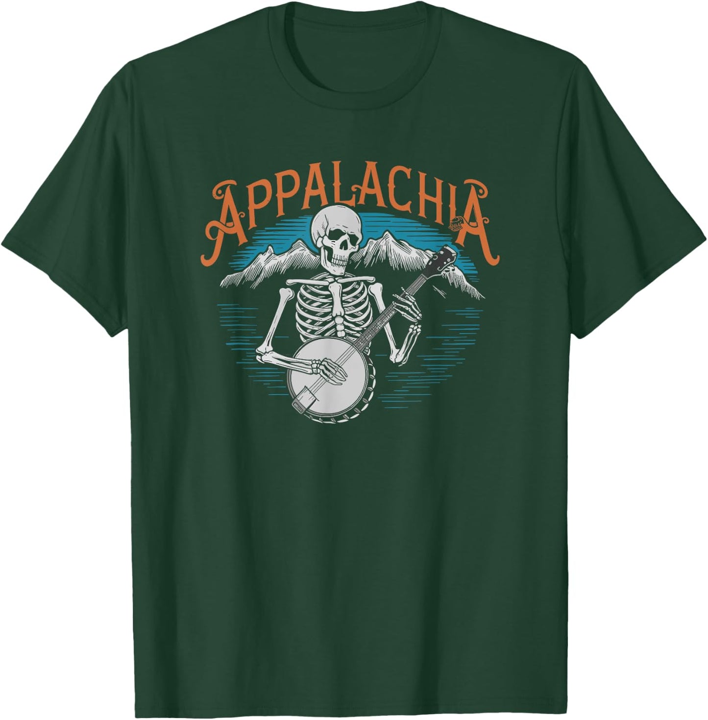 Bluegrass Banjo Skeleton, Appalachia Country Bluegrass Music T-Shirt - T-Shirt | Forest