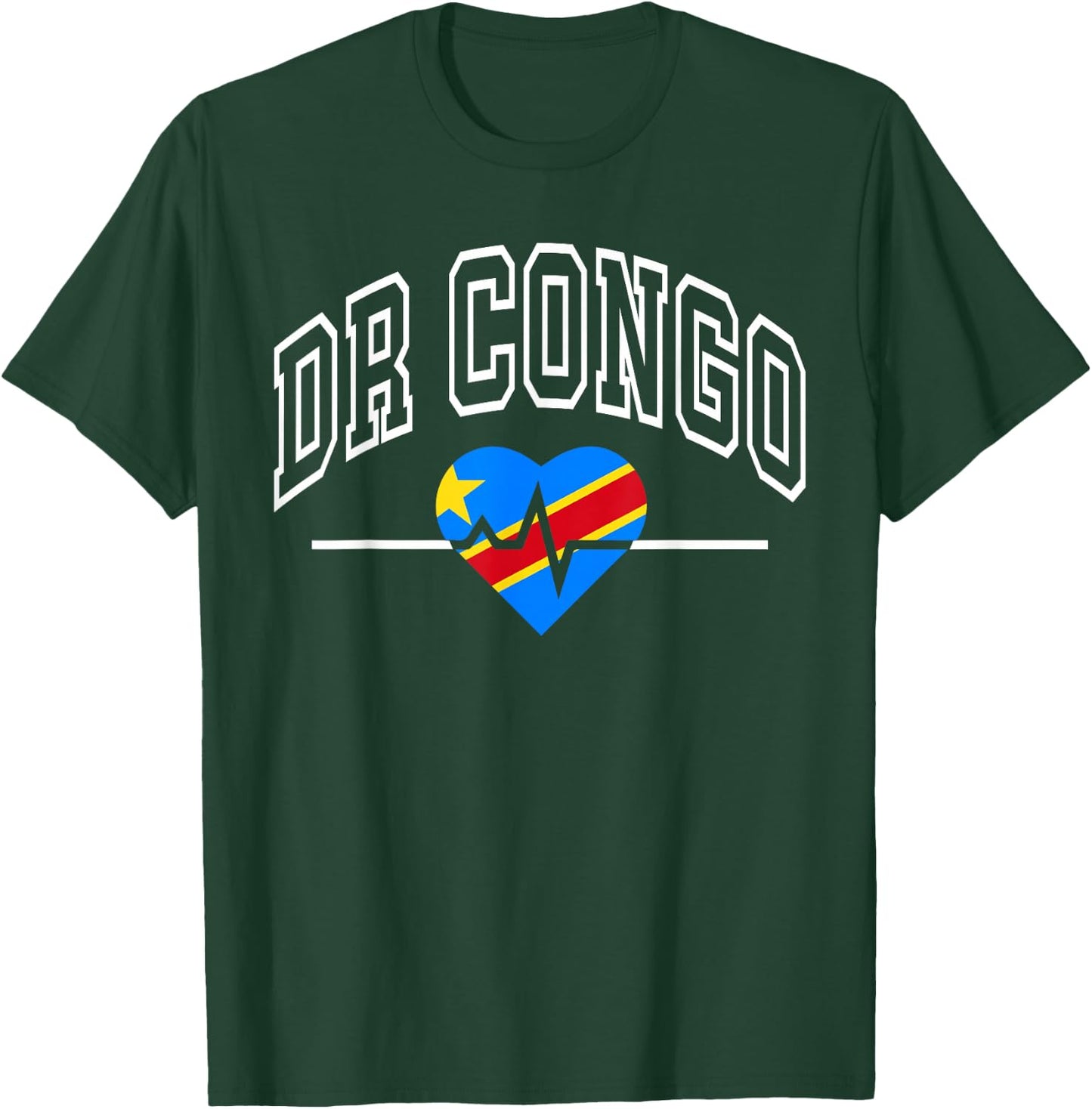 DR Congo Flag Vintage Throwback Heartbeat T-Shirt - T-Shirt | Forest