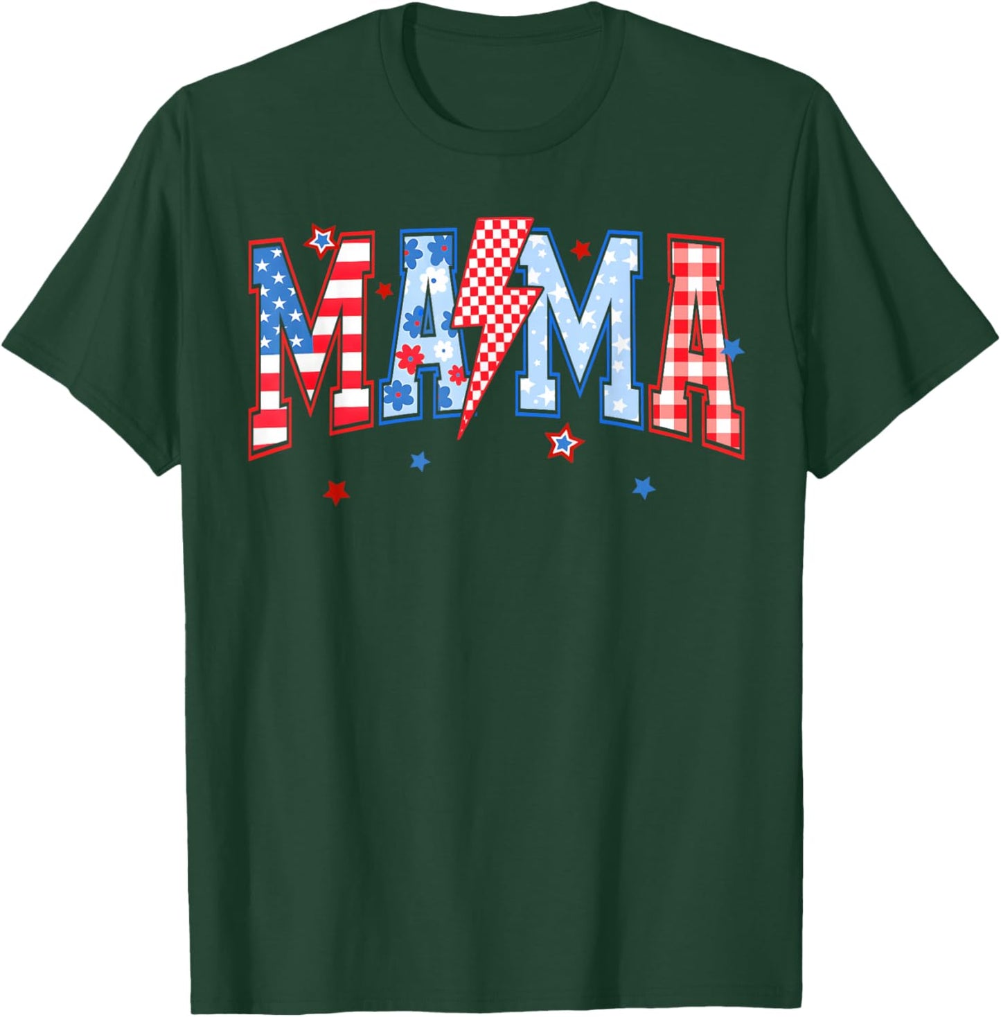 4th of July Mama Lightning Patriotic Women Mother's Day T-Shirt - T-Shirt | Forest