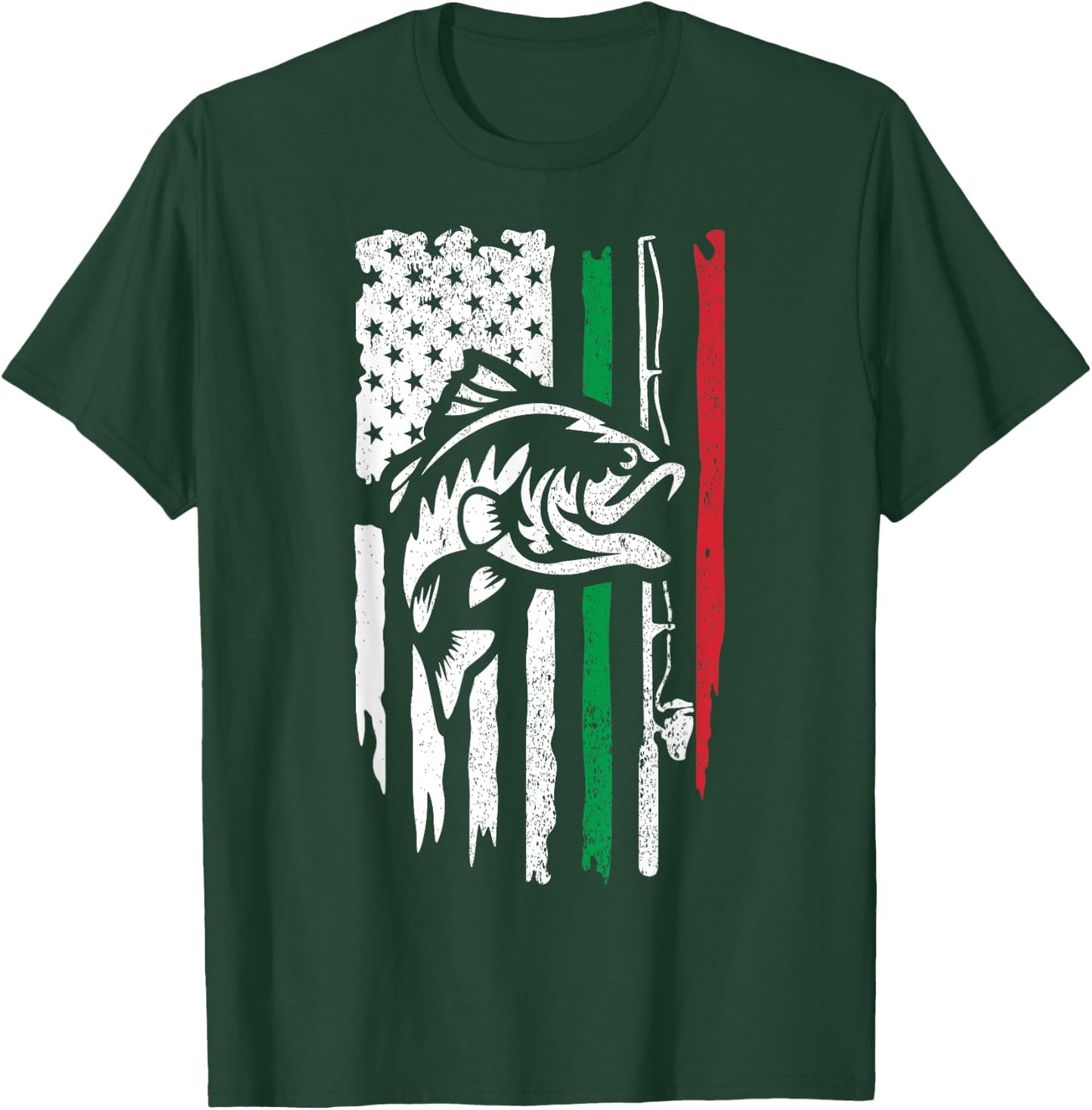 American Italian Bass Fishing Flag For Fisherman Italy USA T-Shirt - T-Shirt | Forest