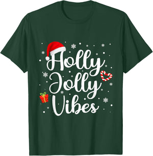 Cute Holly Christmas Jolly Vibes Santa Holiday Women Men T-Shirt - T-Shirt | Forest