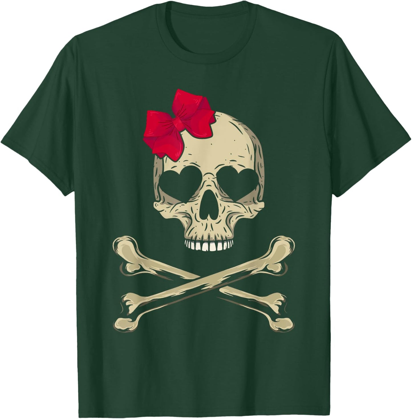 Cute Skull and Cross bone Pink Bow Tie Women Girls Adorable T-Shirt - T-Shirt | Forest