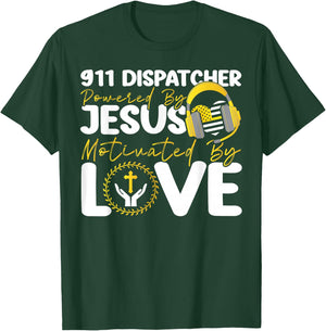 911 Dispatcher Thin Gold Yellow Line Jesus Faith Christian T-Shirt - T-Shirt | Forest