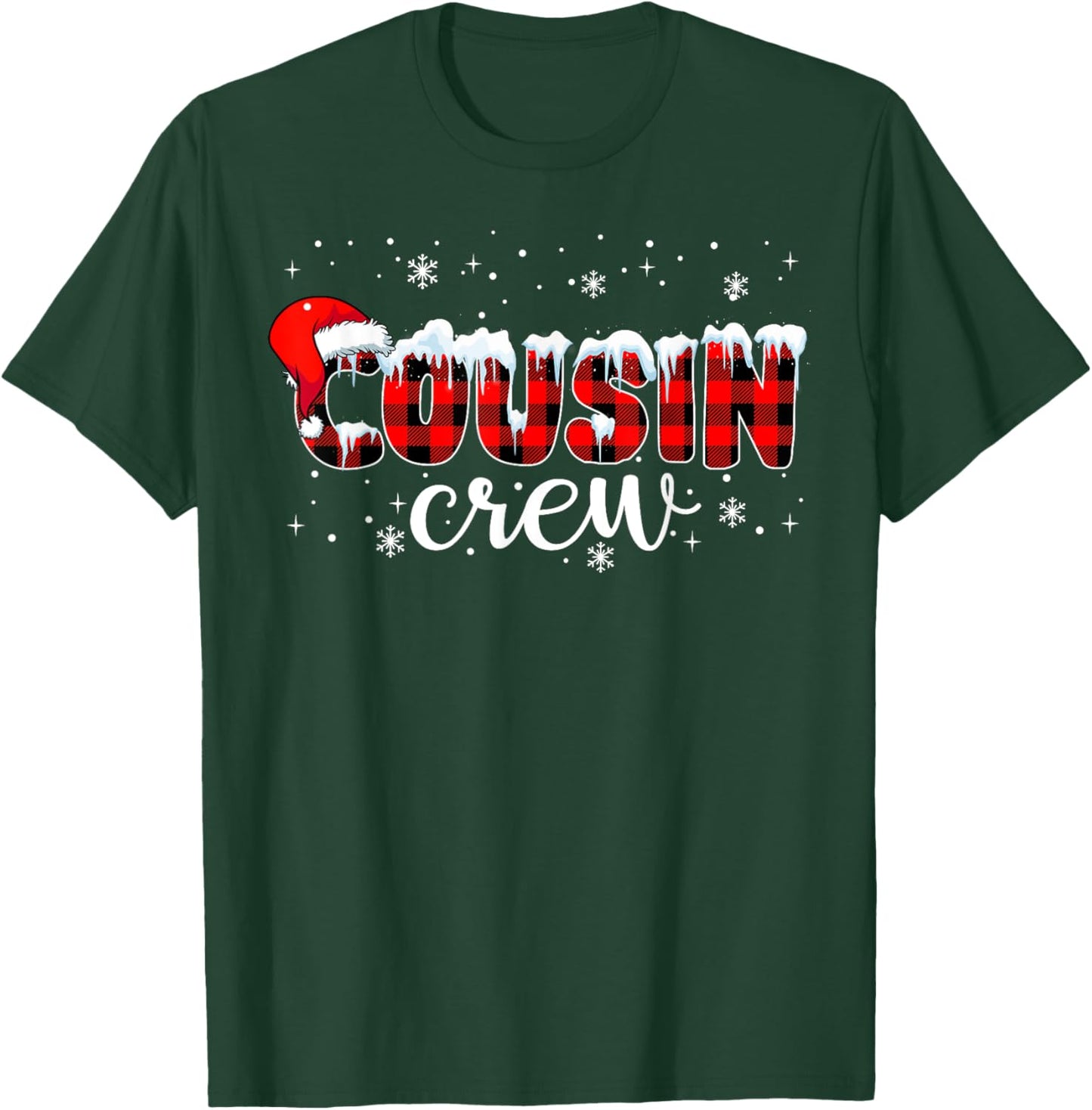 Cousin Crew Plaid Buffalo Merry Christmas Xmas Santa Pajamas T-Shirt - T-Shirt | Forest