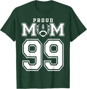 Custom Proud Football Mom Number 99 Personalized T-Shirt - T-Shirt | Forest