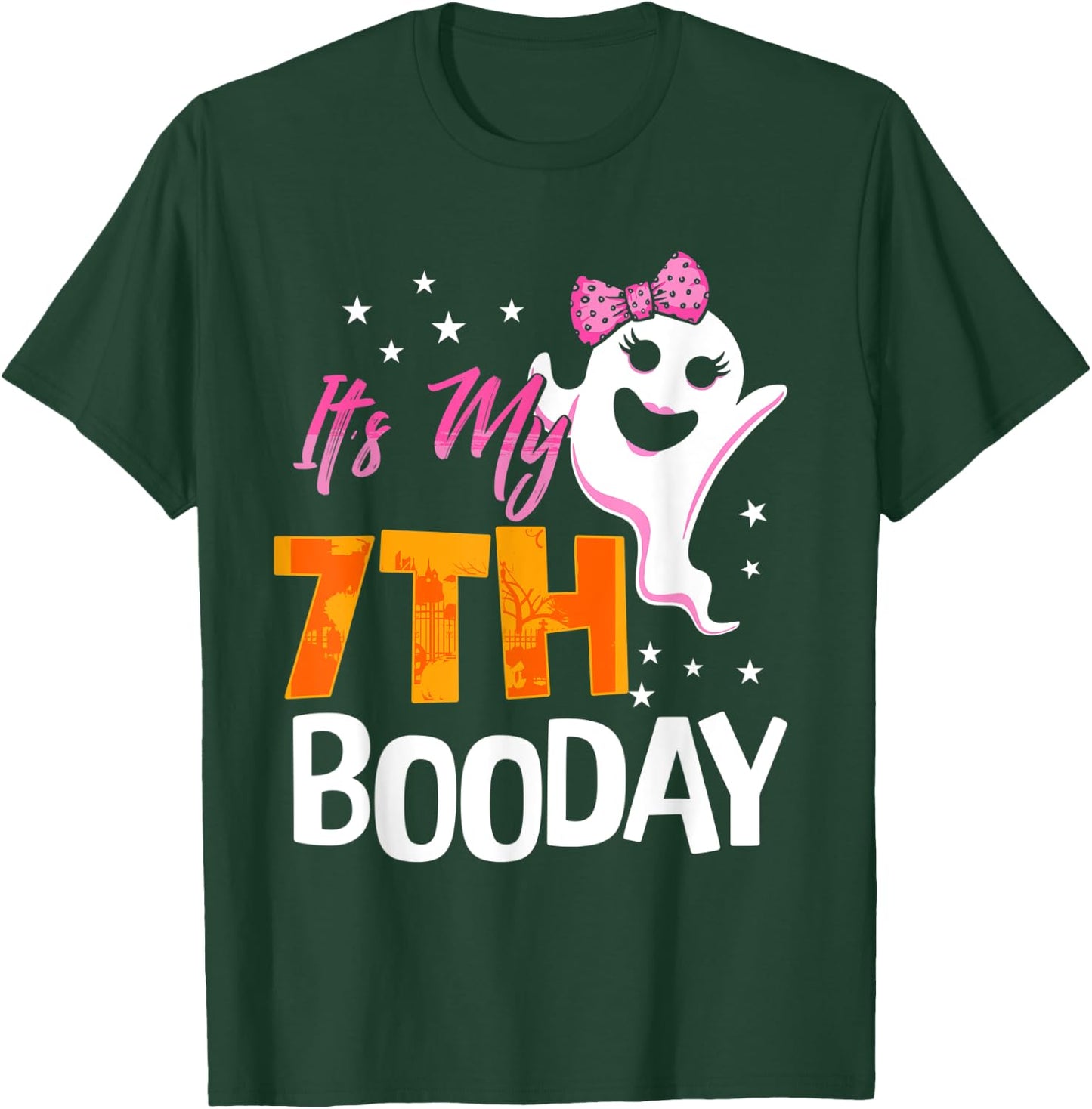 Its My 7th Boo Day Cute Halloween Birthday Ghost Pink Bow T-Shirt - T-Shirt | Forest