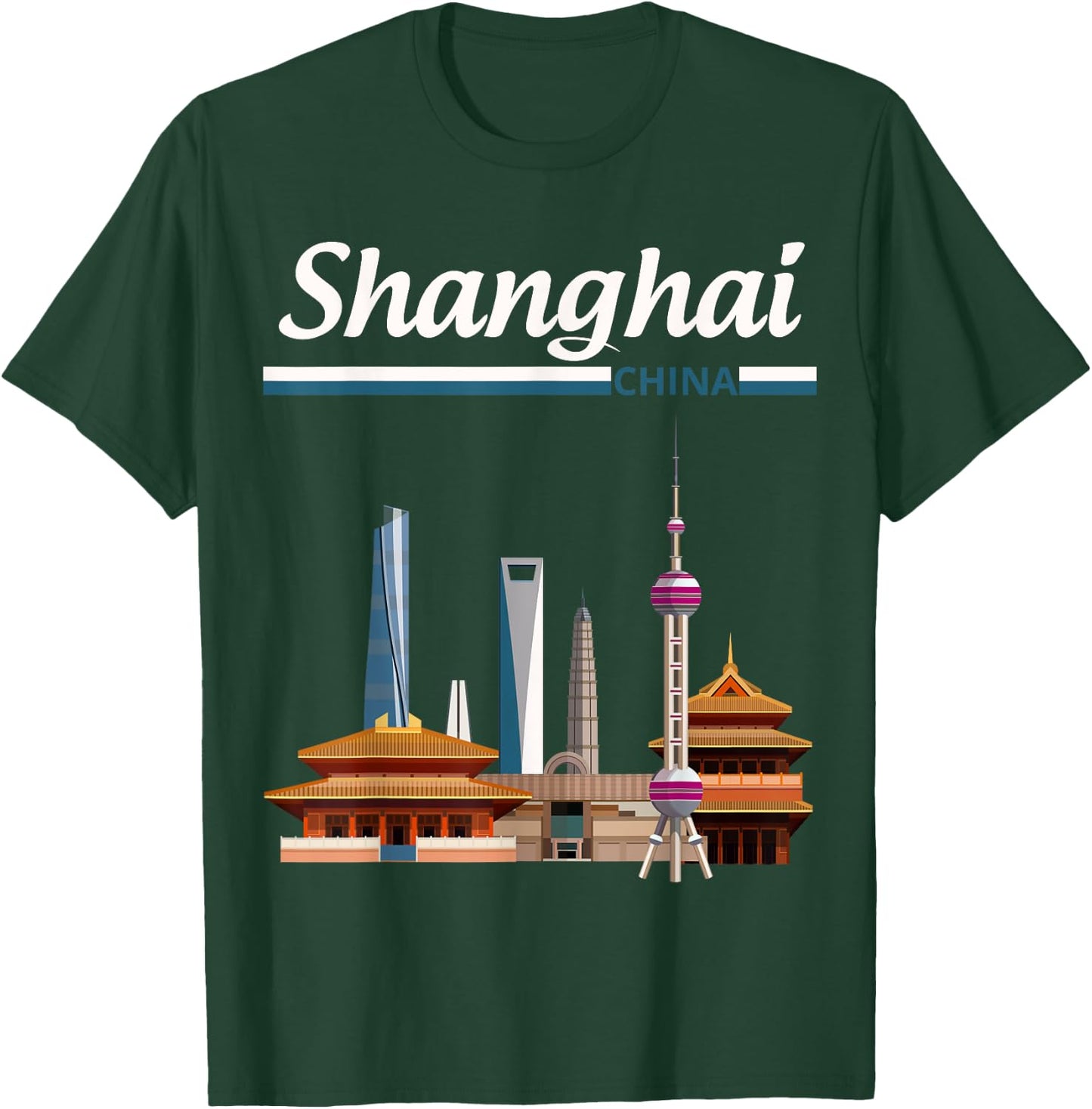 Shanghai city skyline with the Pearl Tower, Shanghai Tower T-Shirt - T-Shirt | Forest