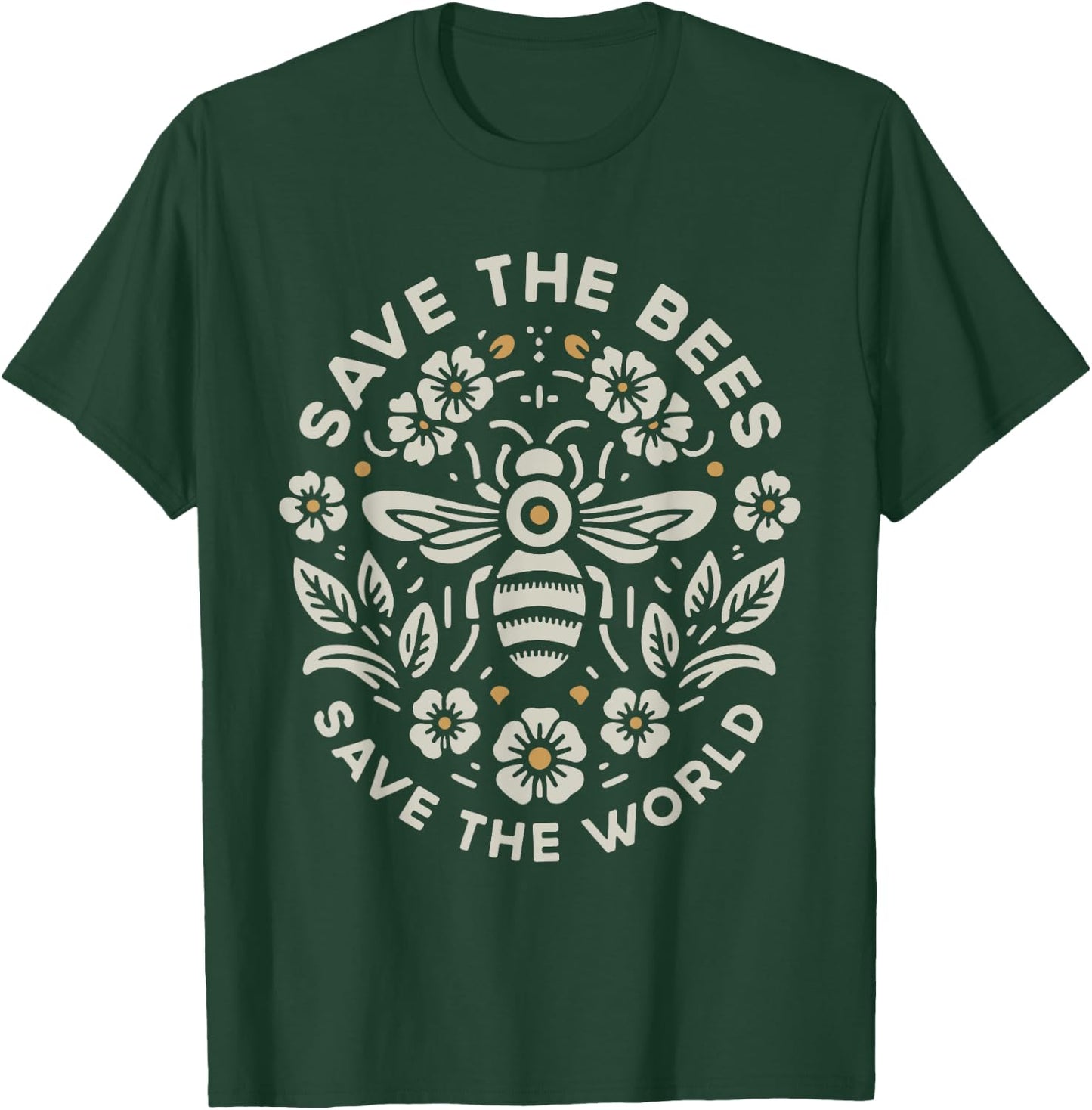 Save The Bees Save The World Floral Bee T-Shirt - T-Shirt | Forest