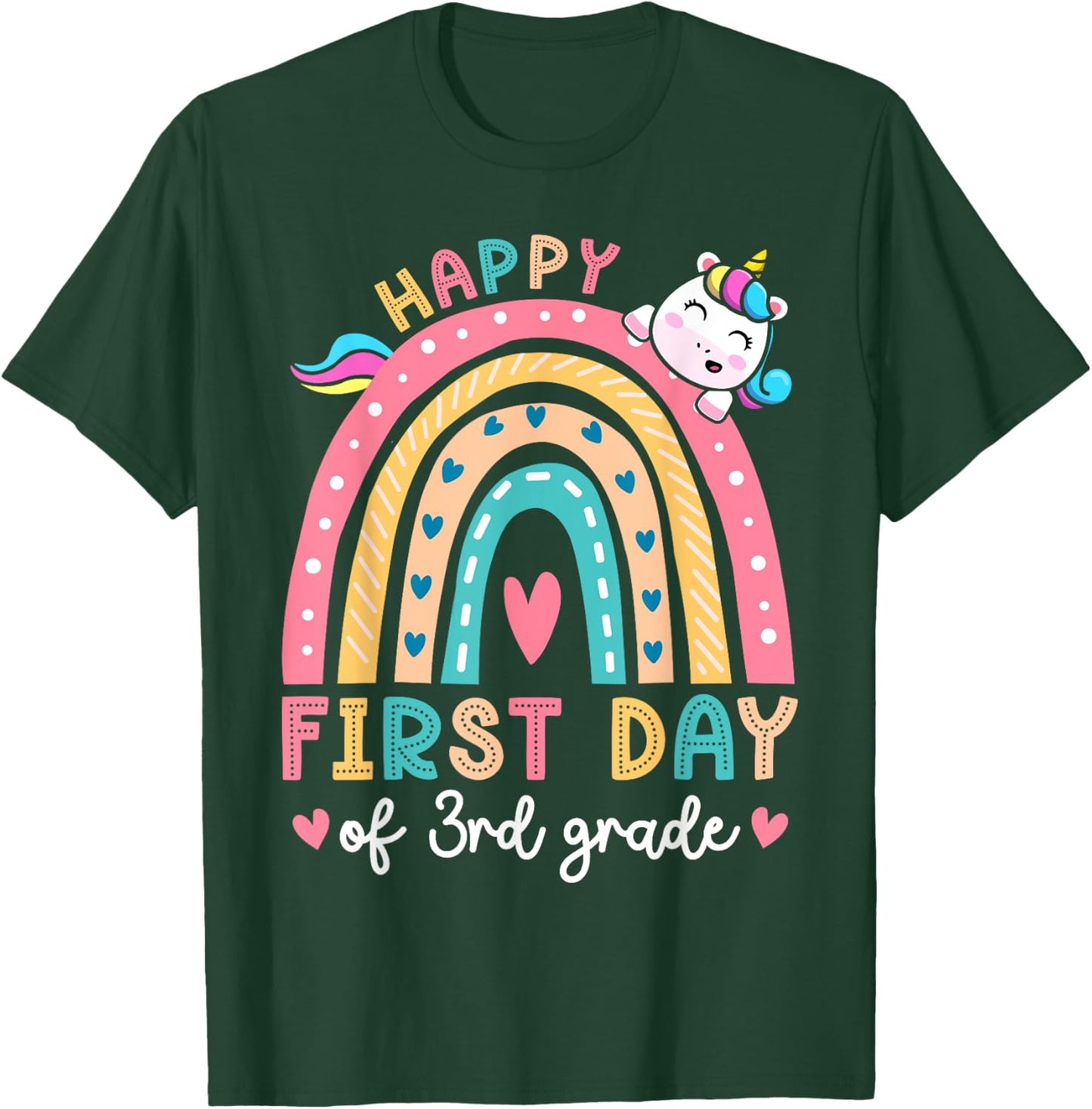 Happy First Day Of 3rd Grade Unicorn Girls Back To School T-Shirt - T-Shirt | Forest