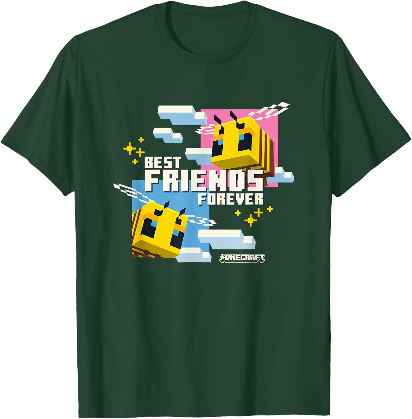 Minecraft Best Friends Forever Bees Flying Pink & Blue T-Shirt - T-Shirt | Forest