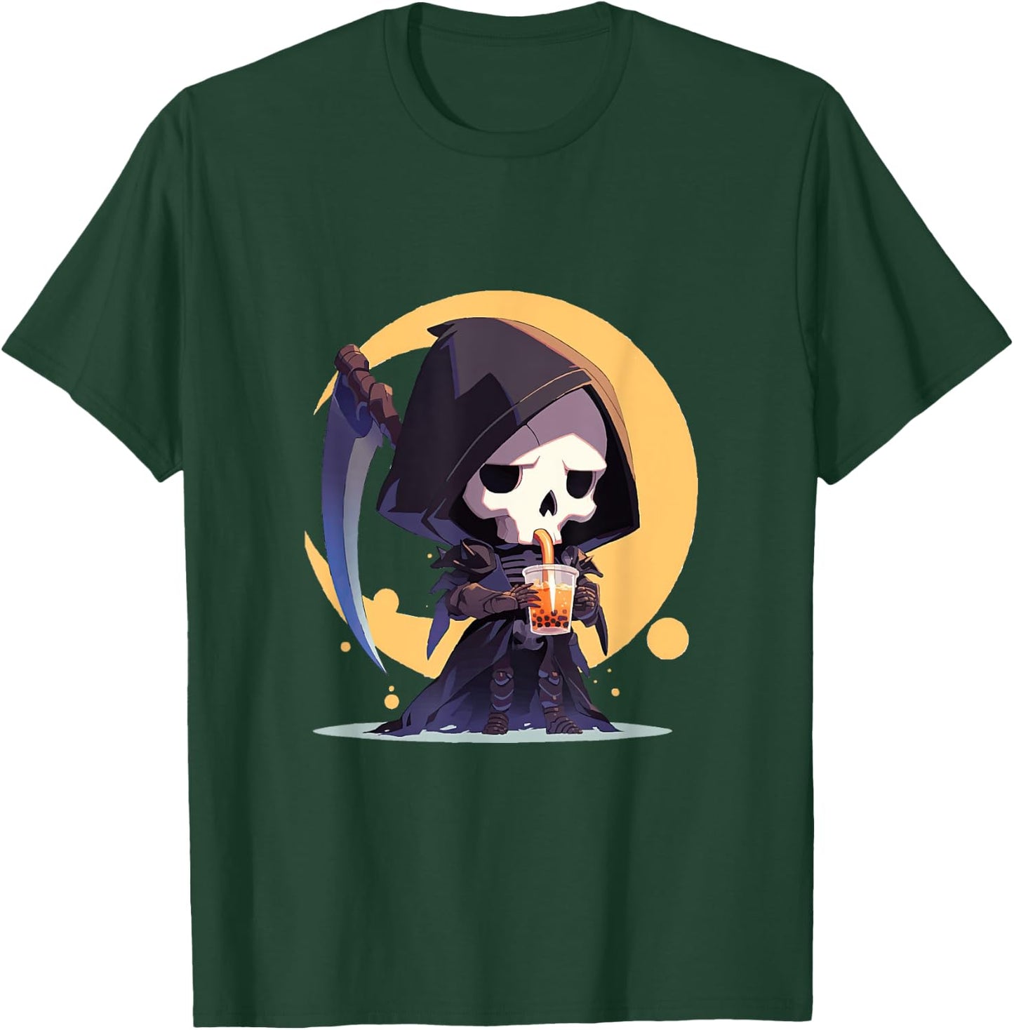 Cute Chibi Grim Reaper Drinking Boba Tea T-Shirt - T-Shirt | Forest