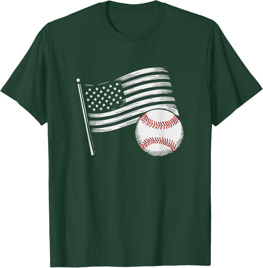 US American Flag Vintage Baseball Flag 4th Of July Kids Men T-Shirt - T-Shirt | Forest