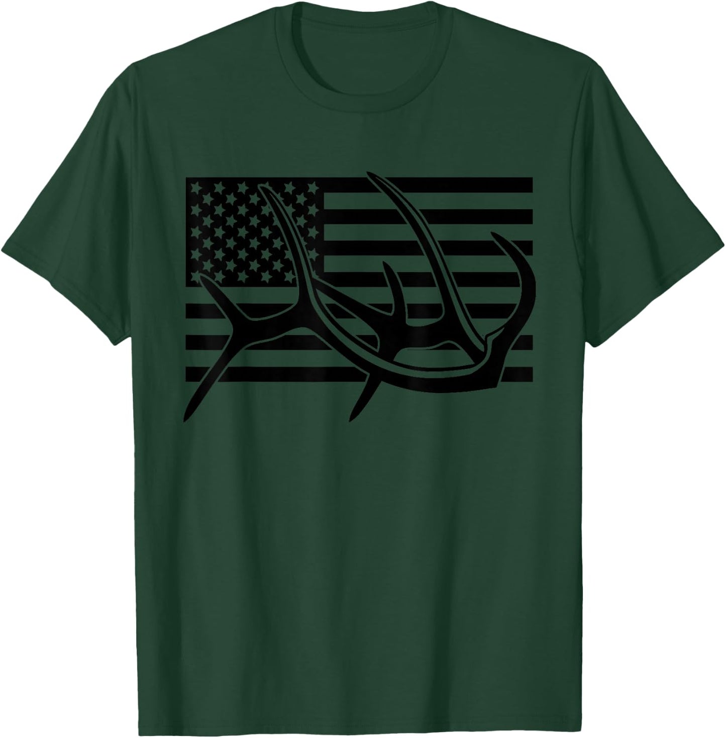 BASBO American Flag Outdoor Antlers Elk Deer T-Shirt - T-Shirt | Forest