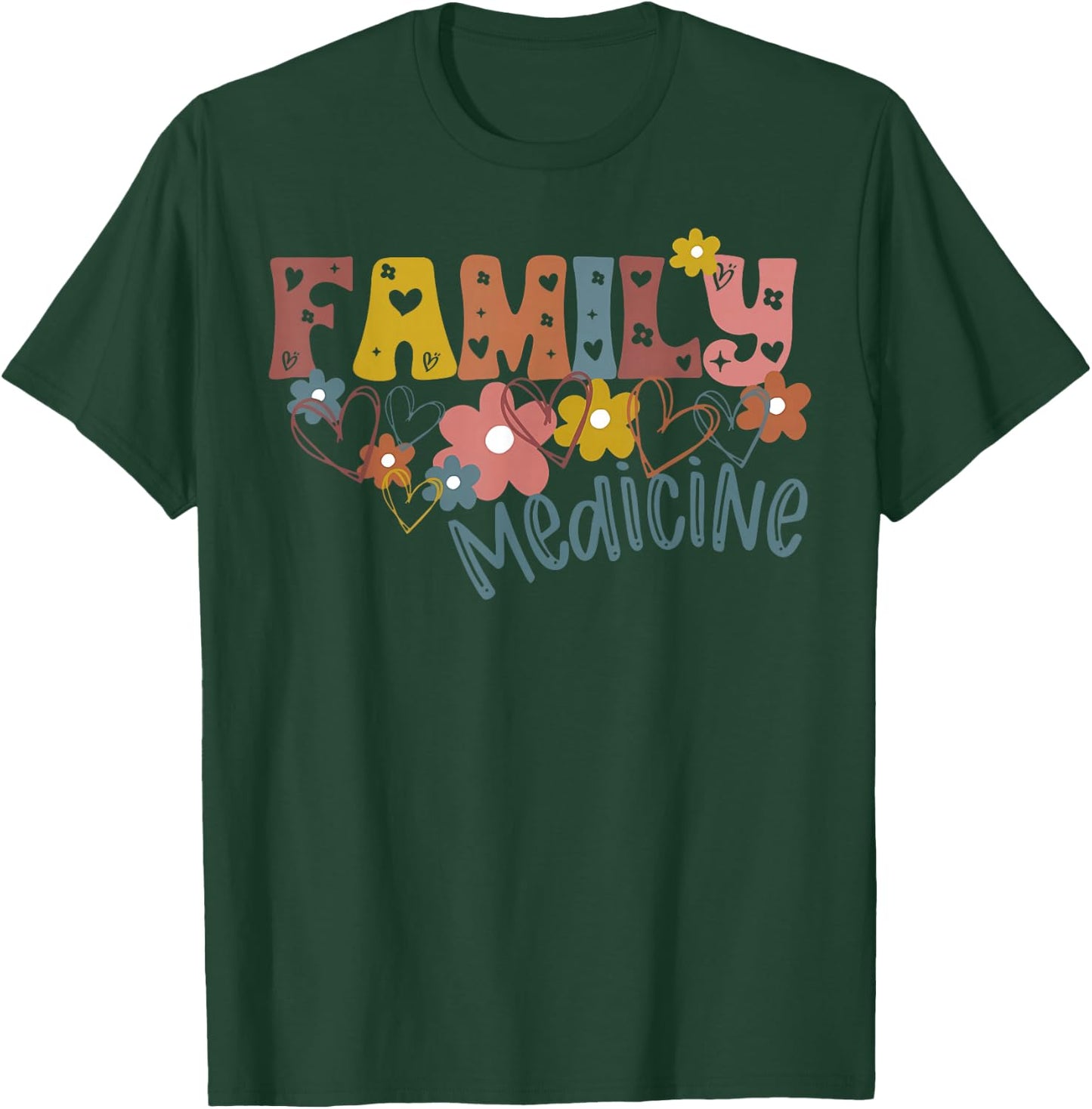 Floral Retro Family Medicine Health Clinic Office Staff T-Shirt - T-Shirt | Forest
