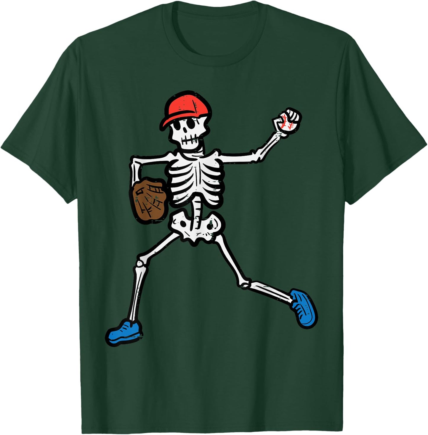 Halloween Baseball Pitcher Skeleton Costume Boys Kids Men T-Shirt - T-Shirt | Forest
