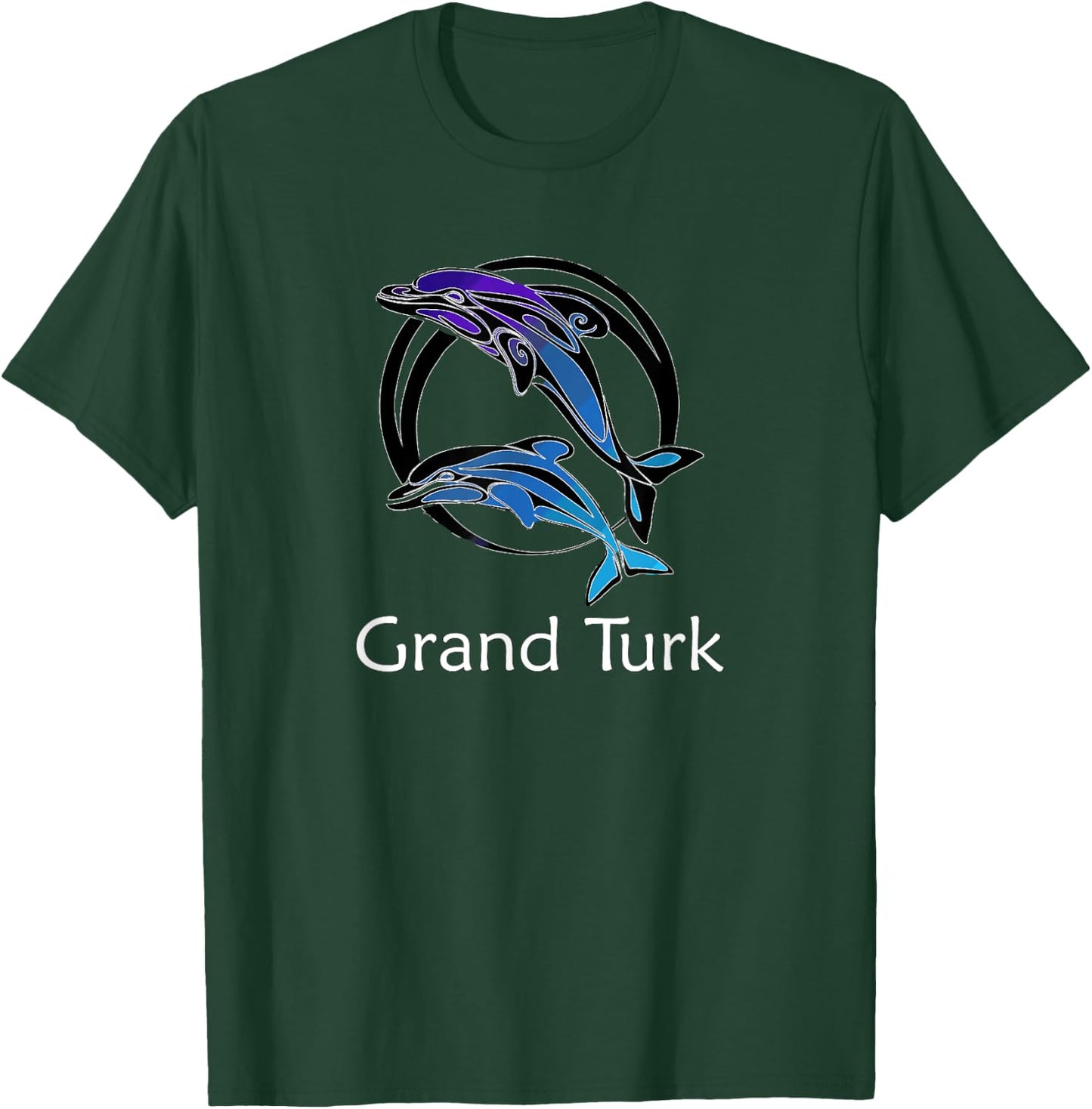 Grand Turk Tribal Dolphin Design Retro Souvenir T-Shirt - T-Shirt | Forest