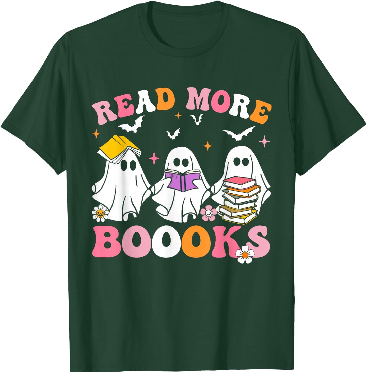 Groovy Cute Ghost Read More Books Funny Teacher Halloween T-Shirt - T-Shirt | Forest