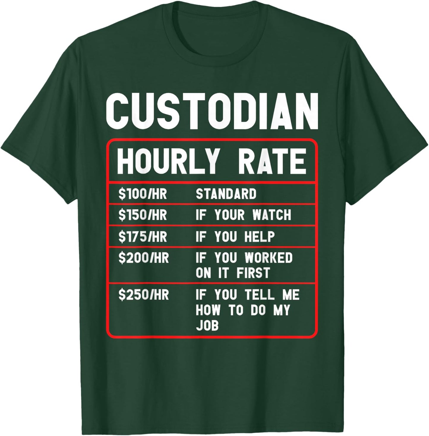 Custodian Janitor Day Hourly Rate Custodial School Custodian T-Shirt - T-Shirt | Forest