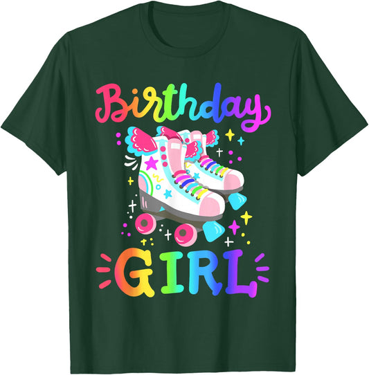 Birthday Girl Rolling Skates Roller Skater Party Kids Girls T-Shirt - T-Shirt | Forest