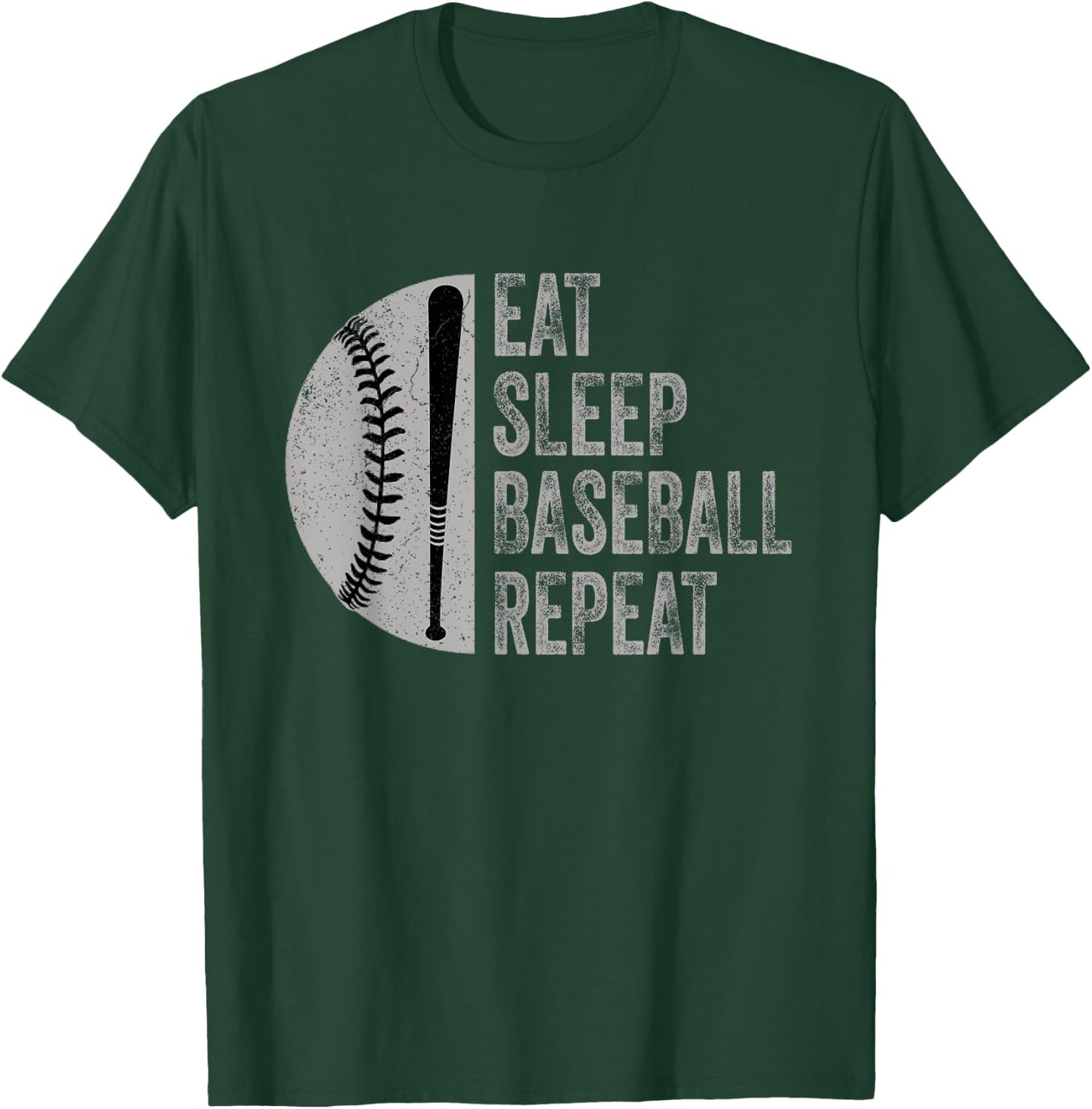 Eat Sleep Baseball Repeat Baseball Player Design T-Shirt - T-Shirt | Forest