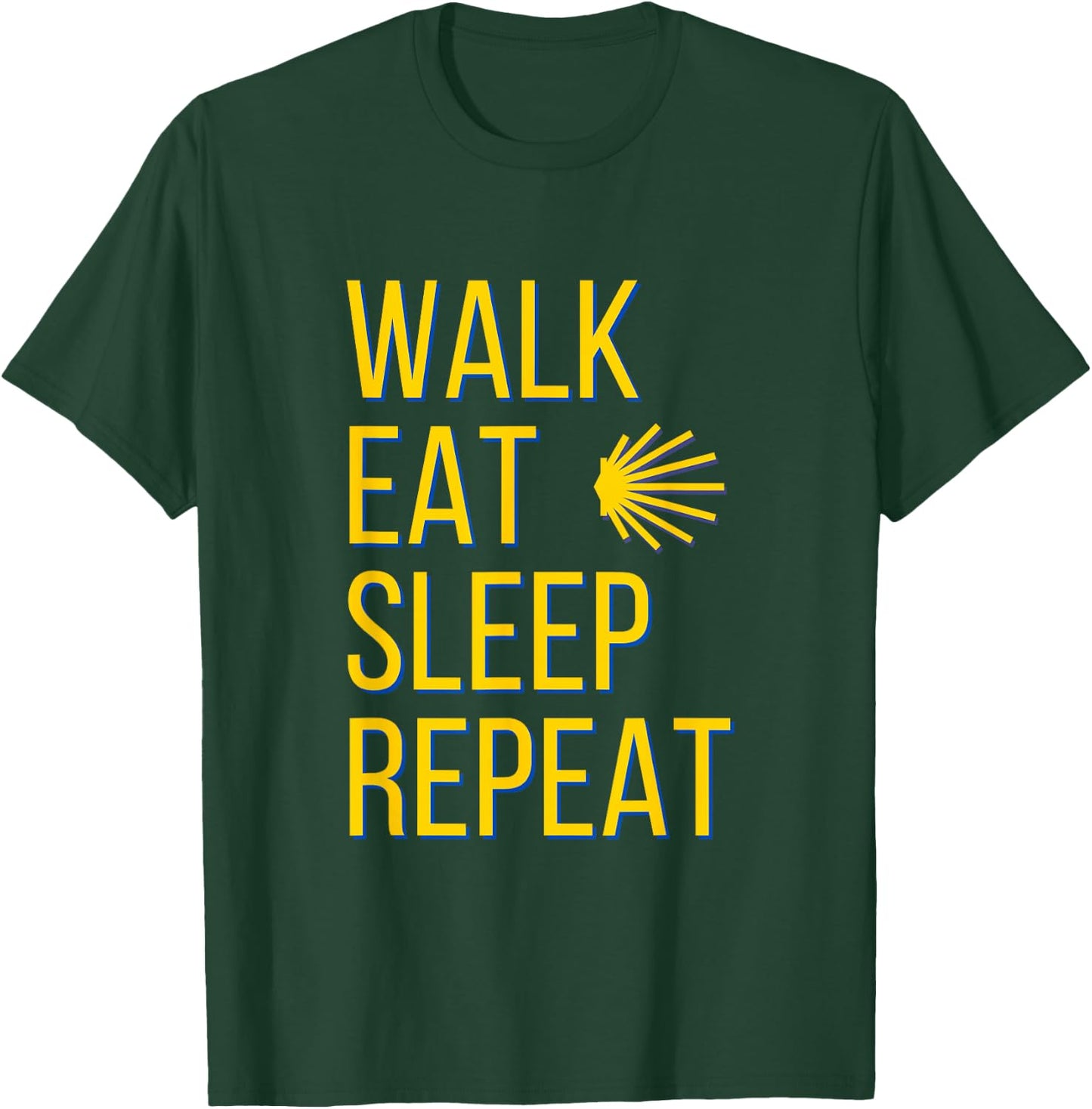 Walk Eat Sleep Repeat Yellow Shell Camino de Santiago Symbol T-Shirt - T-Shirt | Forest