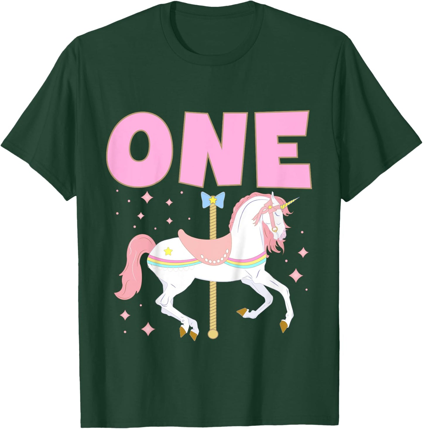Kids Carousel Party First Birthday Baby Girl One Year Old Unicorn T-Shirt - T-Shirt | Forest