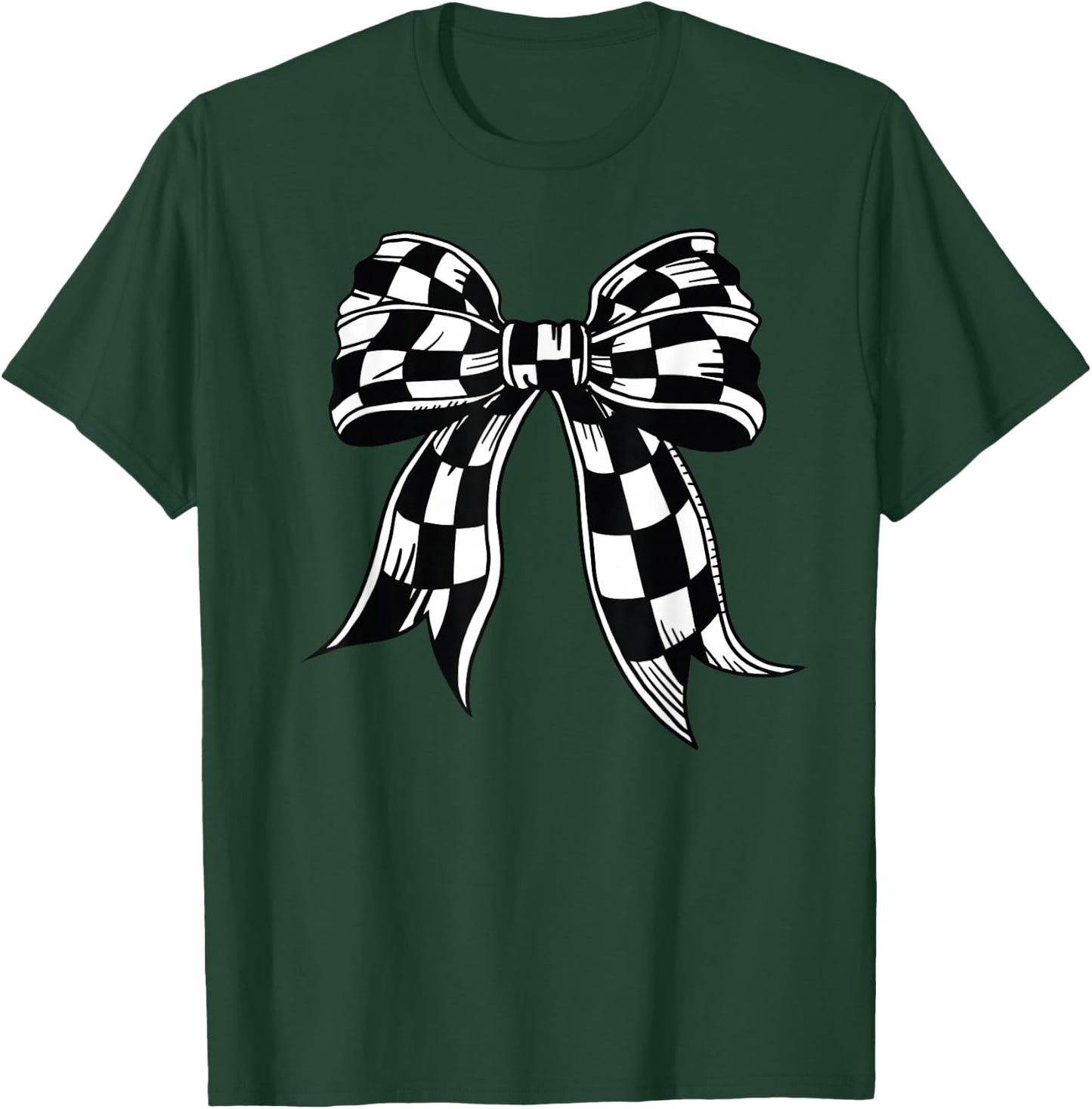Checkered Bow Tie Flag Automobile Motor Race Car Racing team T-Shirt - T-Shirt | Forest