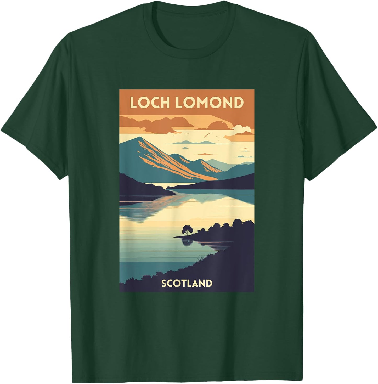 Loch Lomond Scotland Scottish Highlands UK Retro Travel T-Shirt - T-Shirt | Forest