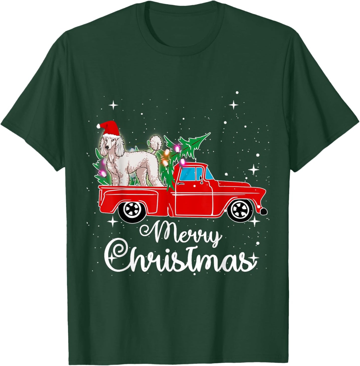 Poodle Dog Red Truck Christmas Tree Lights Merry Xmas T-Shirt - T-Shirt | Forest
