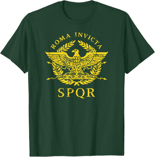 Roma Invicta SPQR Roman Eagle Gold Print T-Shirt - T-Shirt | Forest