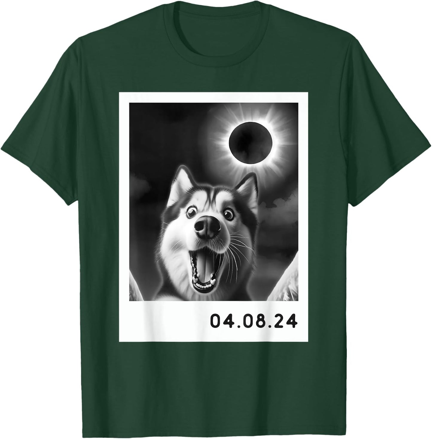 Solar Eclipse 2024 Totality Siberian Husky Taking a Selfie T-Shirt - T-Shirt | Forest