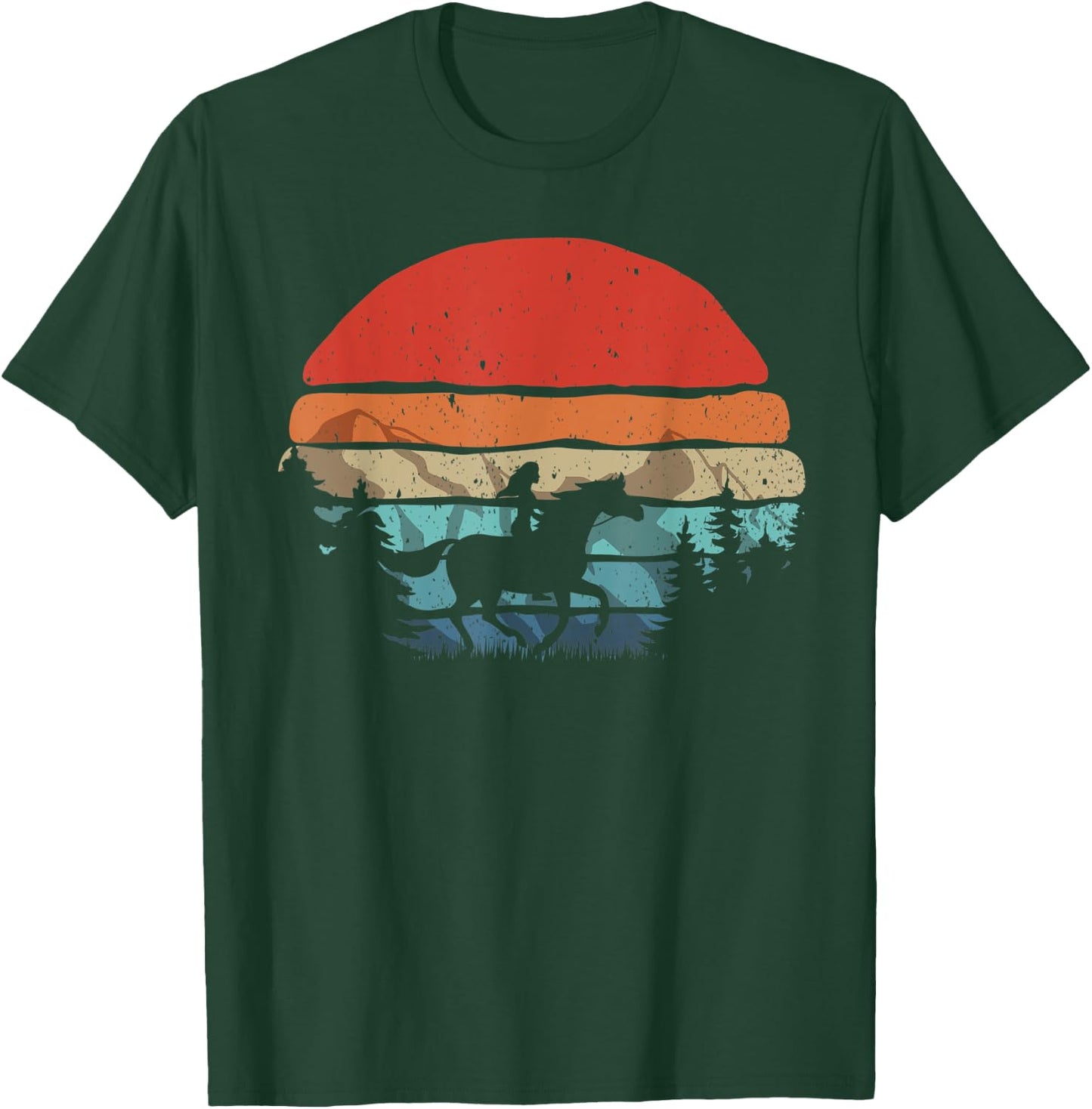 Retro Horse Riding Cowgirl Mountains Sunset Vintage T-Shirt - T-Shirt | Forest