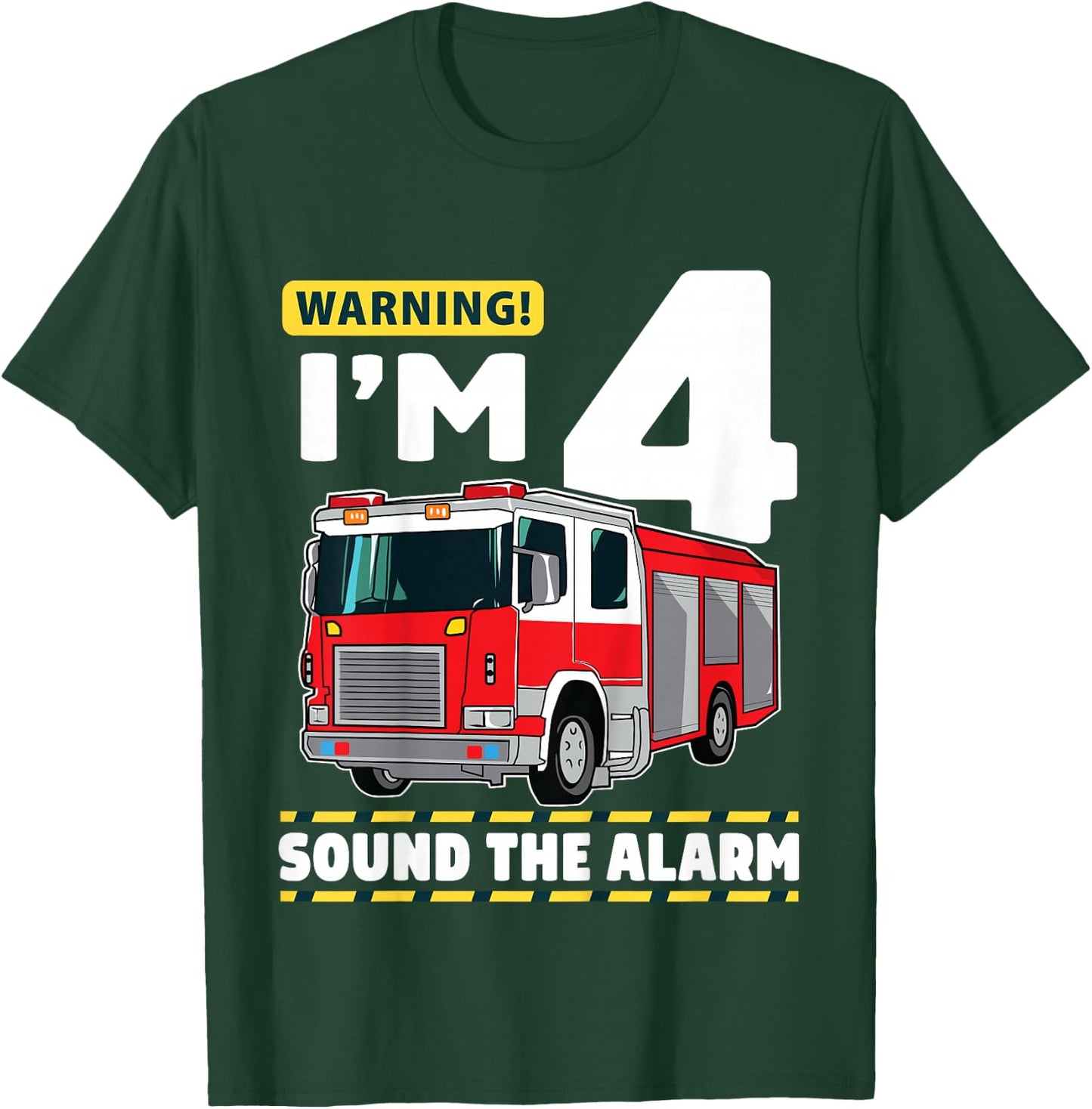 Kids Fire Truck 4 Year Old Firefighter 4th Birthday Boy Four T-Shirt - T-Shirt | Forest