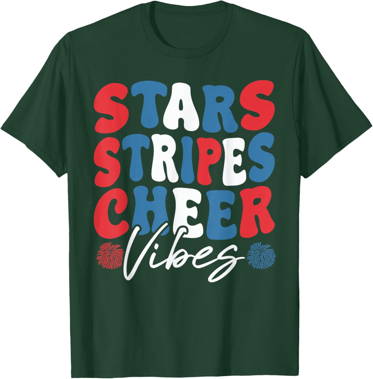 Cheer Vibes Patriotic Cheer Crew Cheerleader USA Bow T-Shirt - T-Shirt | Forest