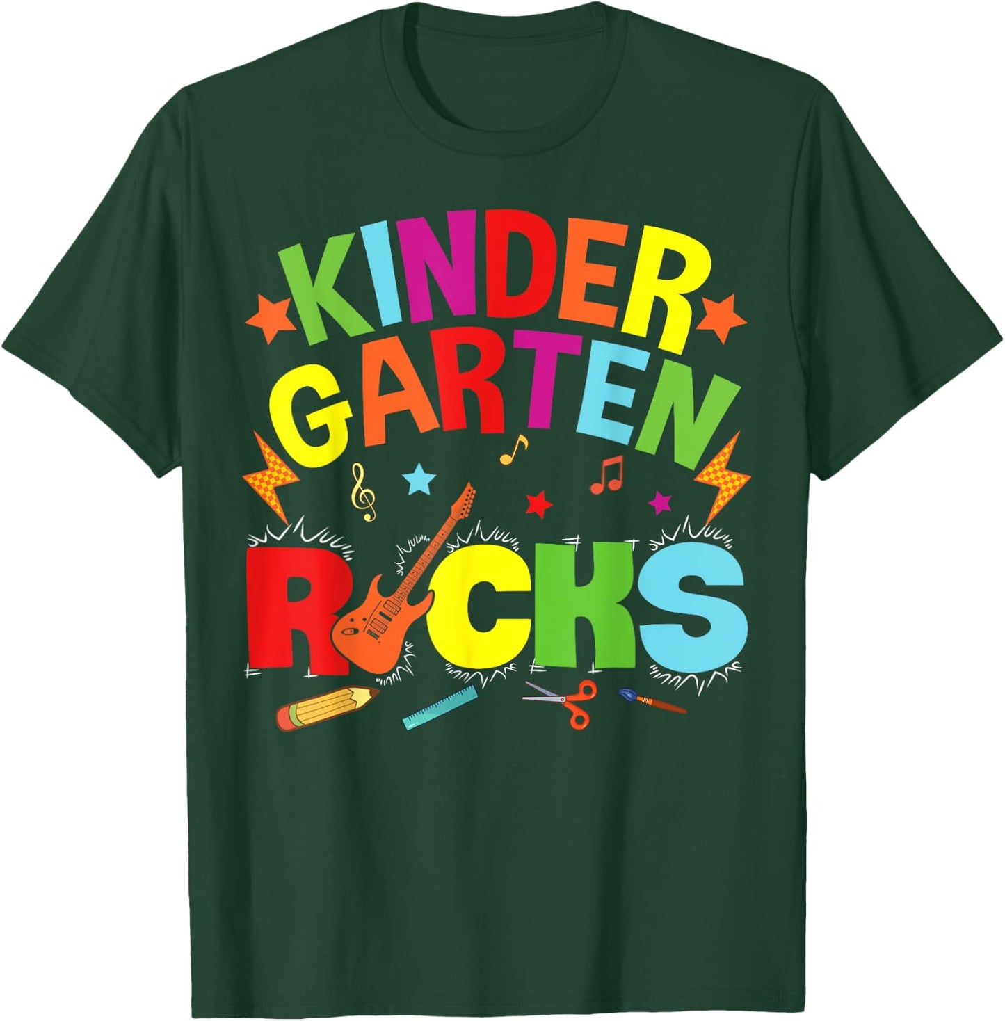 Hello Kindergarten Rocks Teacher Team Vibes Rockstar T-Shirt - T-Shirt | Forest