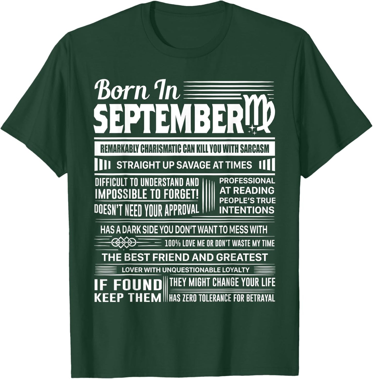Born In September Virgo Funny Birthday Gift T-Shirt - T-Shirt | Forest