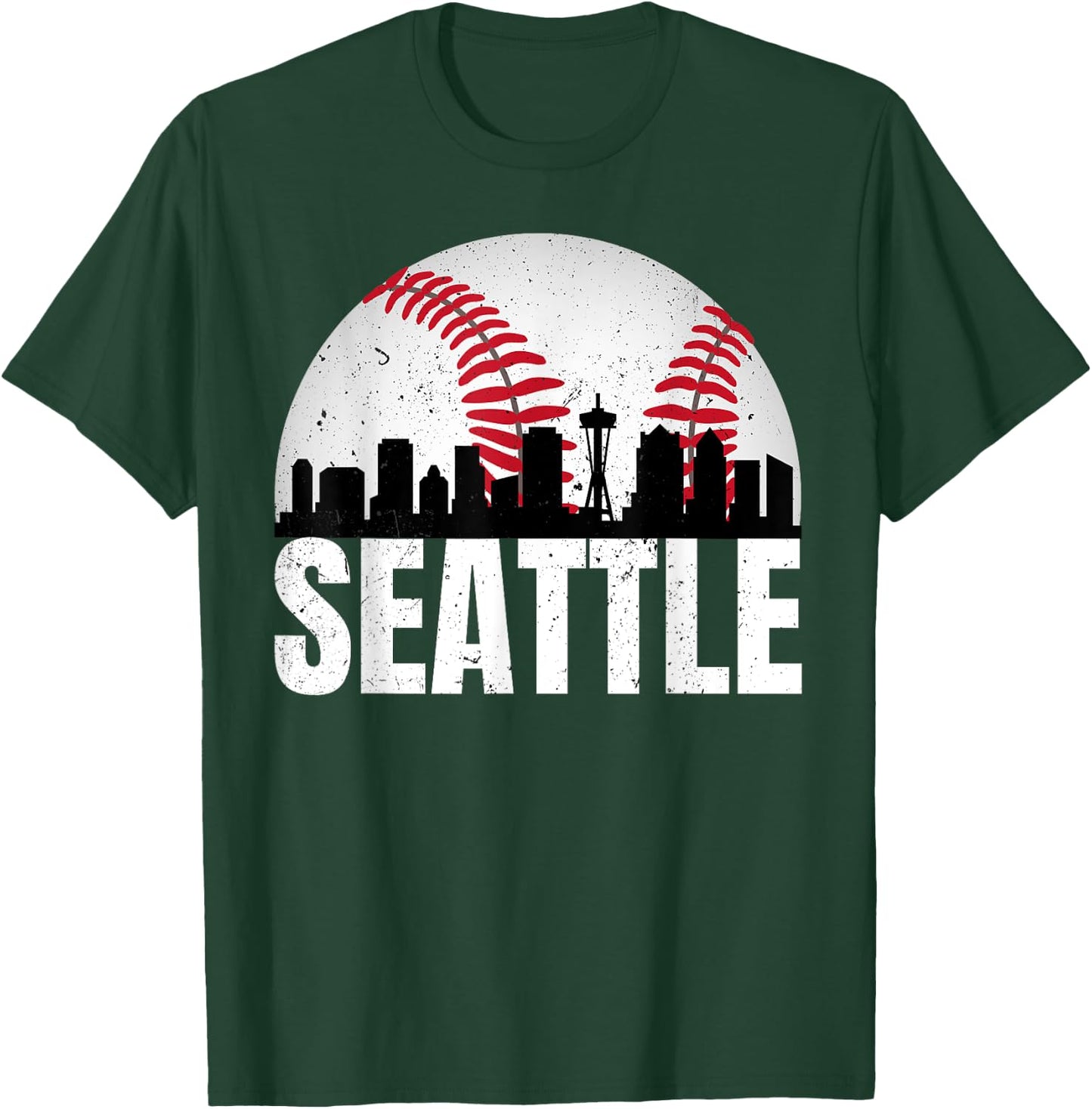 Vintage Seattle Skyline Baseball Retro Cityscap Washington T-Shirt - T-Shirt | Forest