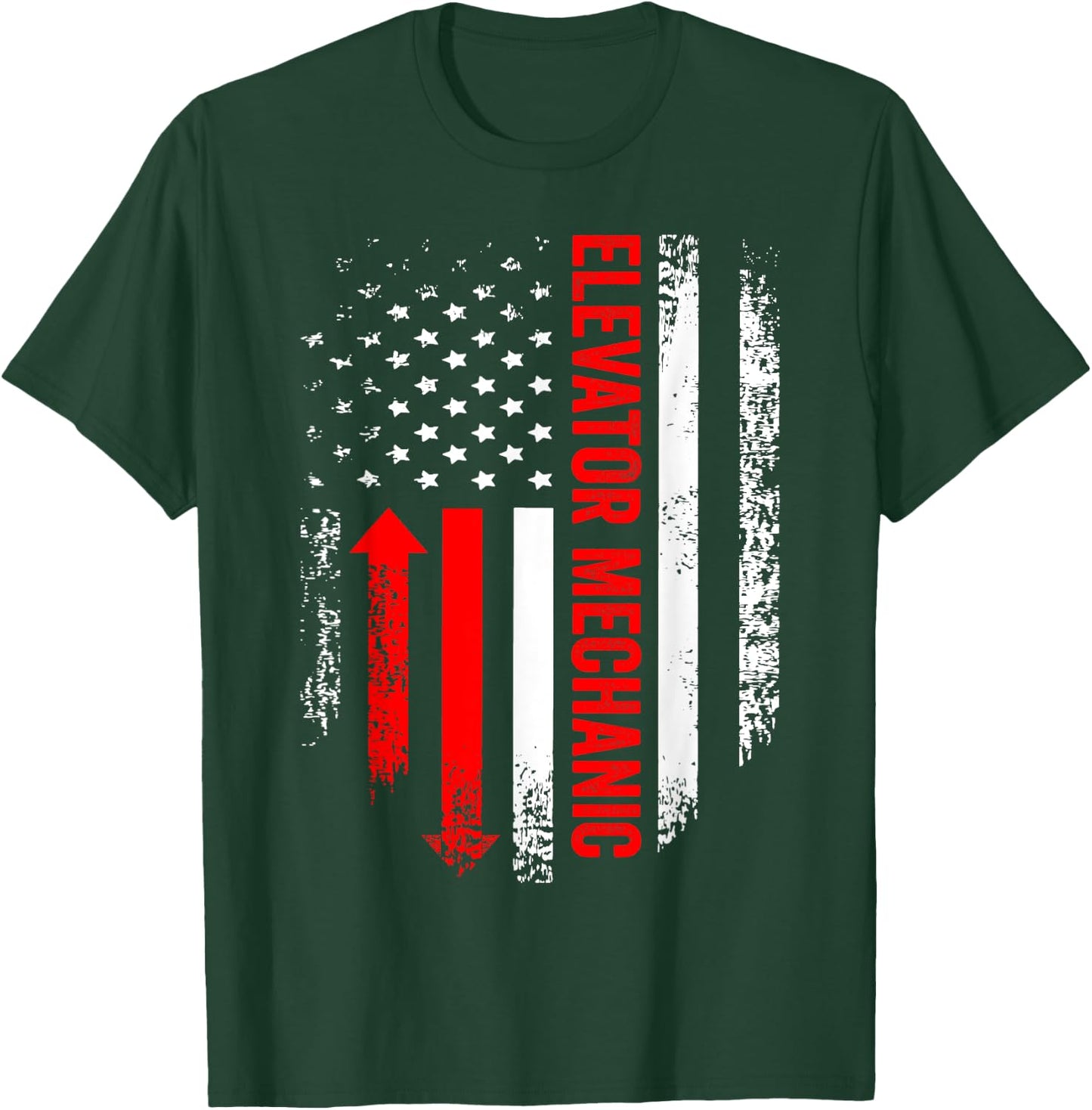 Elevator Mechanic USA Flag Repairman Technician T-Shirt - T-Shirt | Forest
