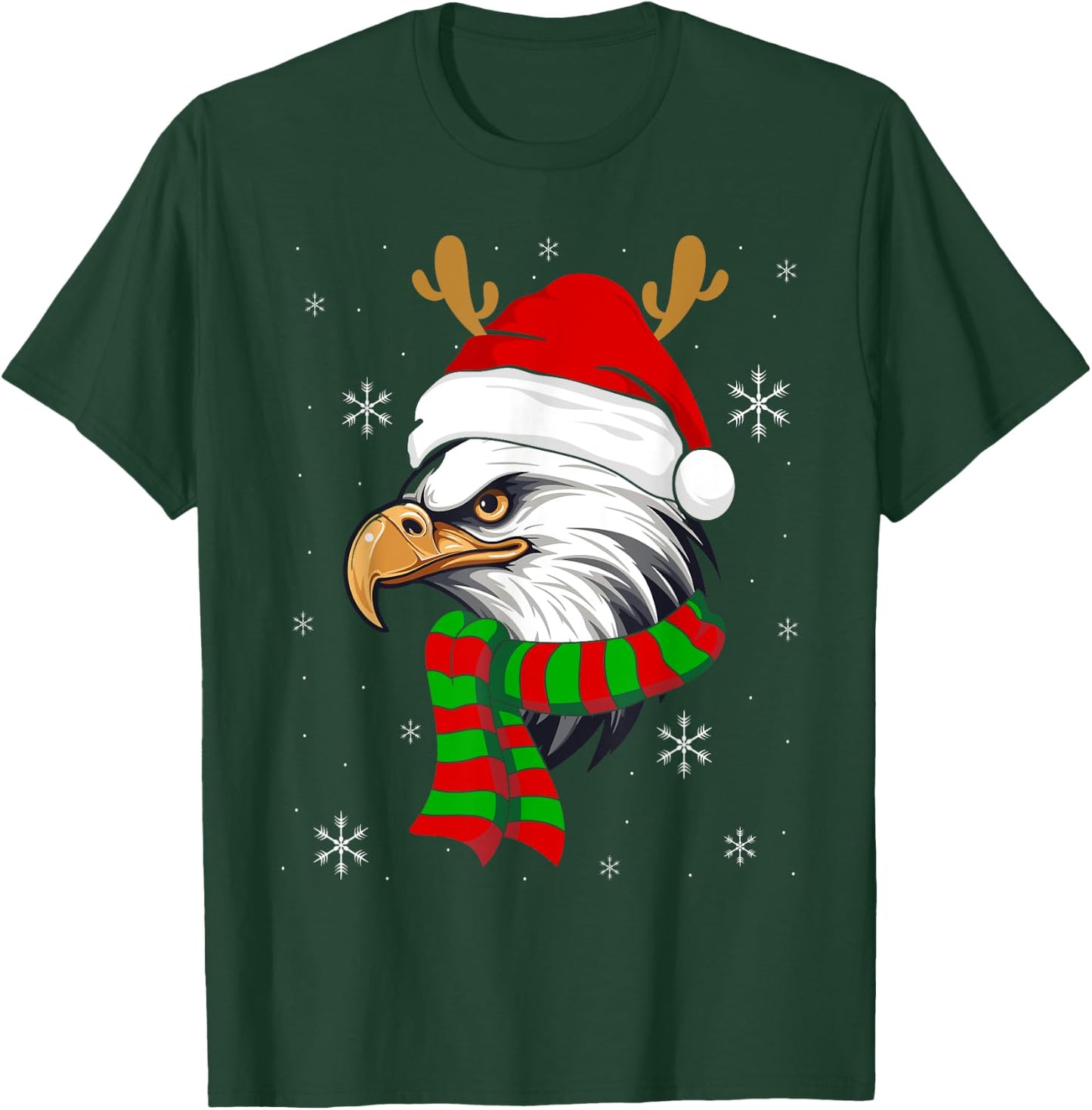 Christmas Eagle Patriotic Bald Eagle With Santa Hat Women Kids Men T-Shirt - T-Shirt | Forest