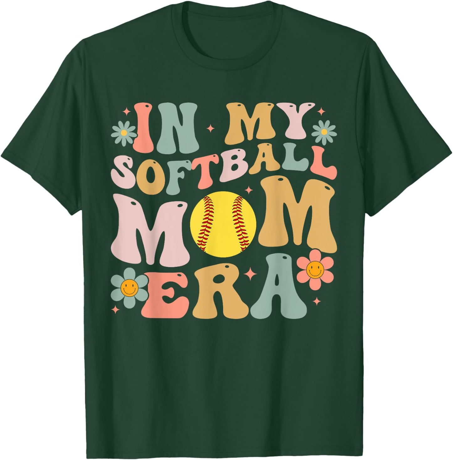 In My Softball Mom Era Groovy Softball Mama for Mothers Day T-Shirt - T-Shirt | Forest