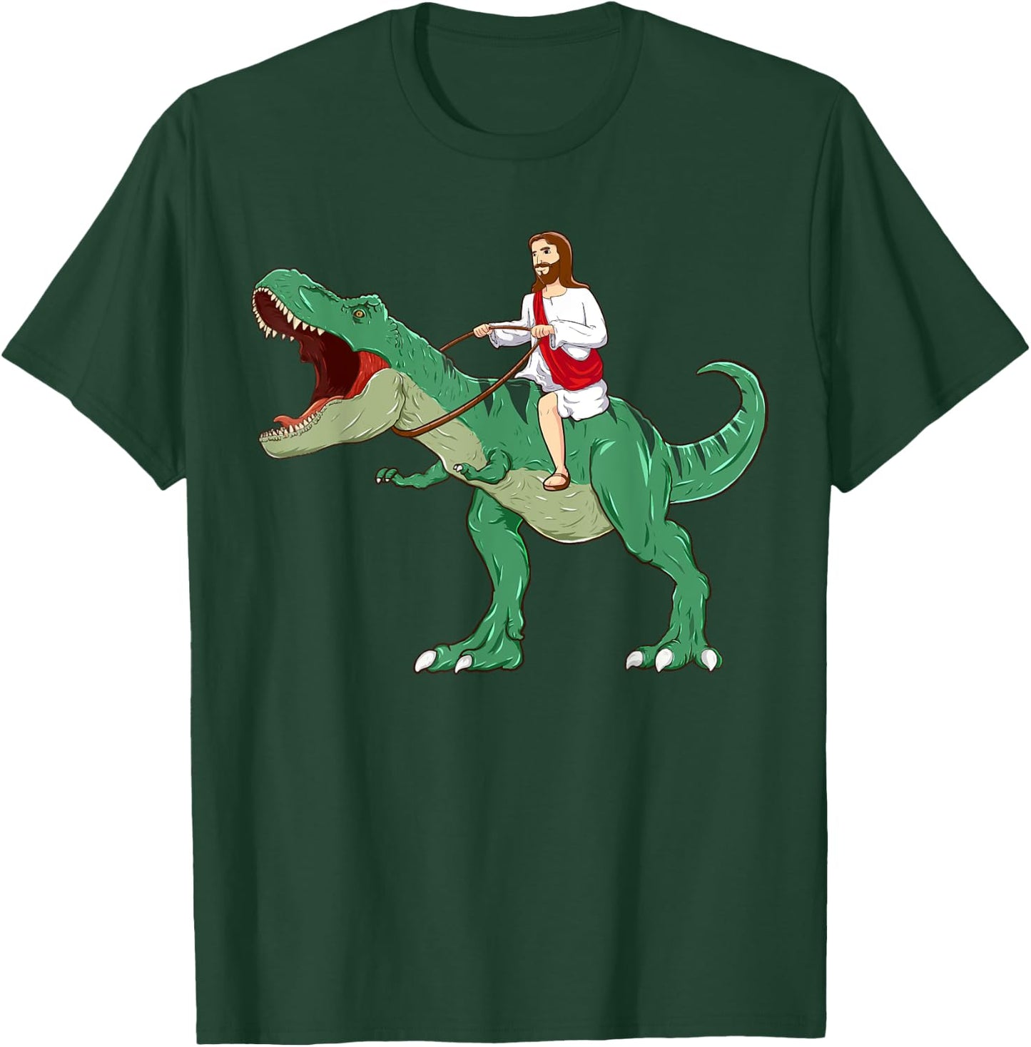 Funny Parody Jesus Riding Dinosaur Meme Dino Lover Believer T-Shirt - T-Shirt | Forest