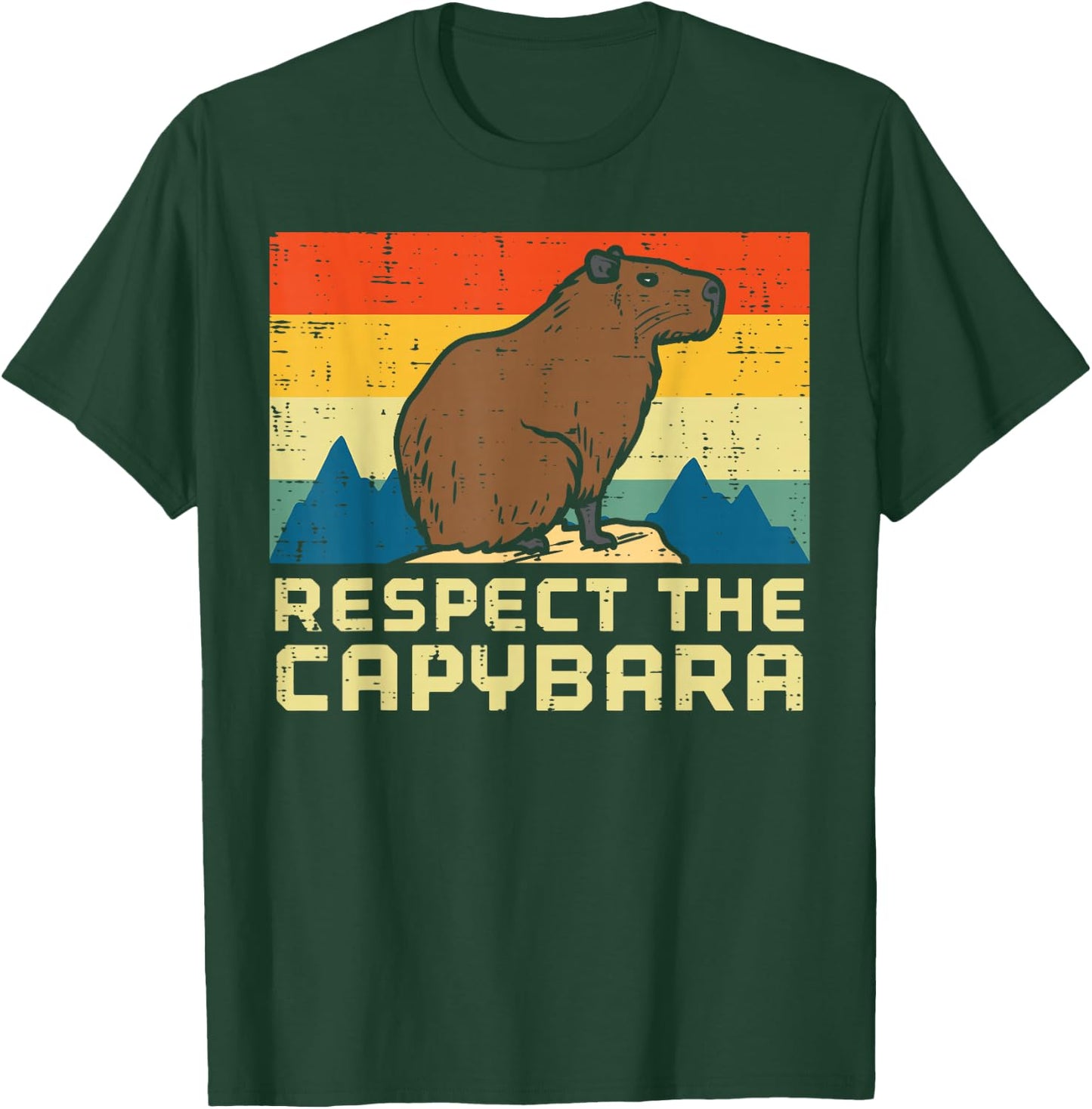 Respect The Capybara Retro Capy Rodent Animal Men Women Kids T-Shirt - T-Shirt | Forest