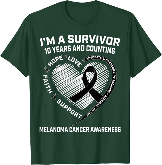 Melanoma Cancer Survivor Gifts Skin Cancer 10 Year Survivor T-Shirt - T-Shirt | Forest