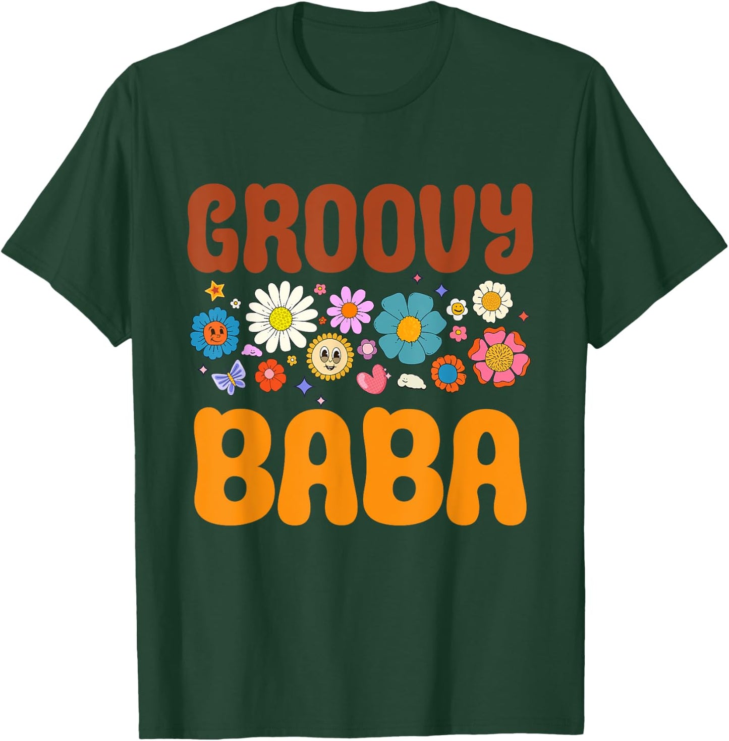 Retro Groovy Baba Father's Day Hippie Flowers Dad Grandpa T-Shirt - T-Shirt | Forest