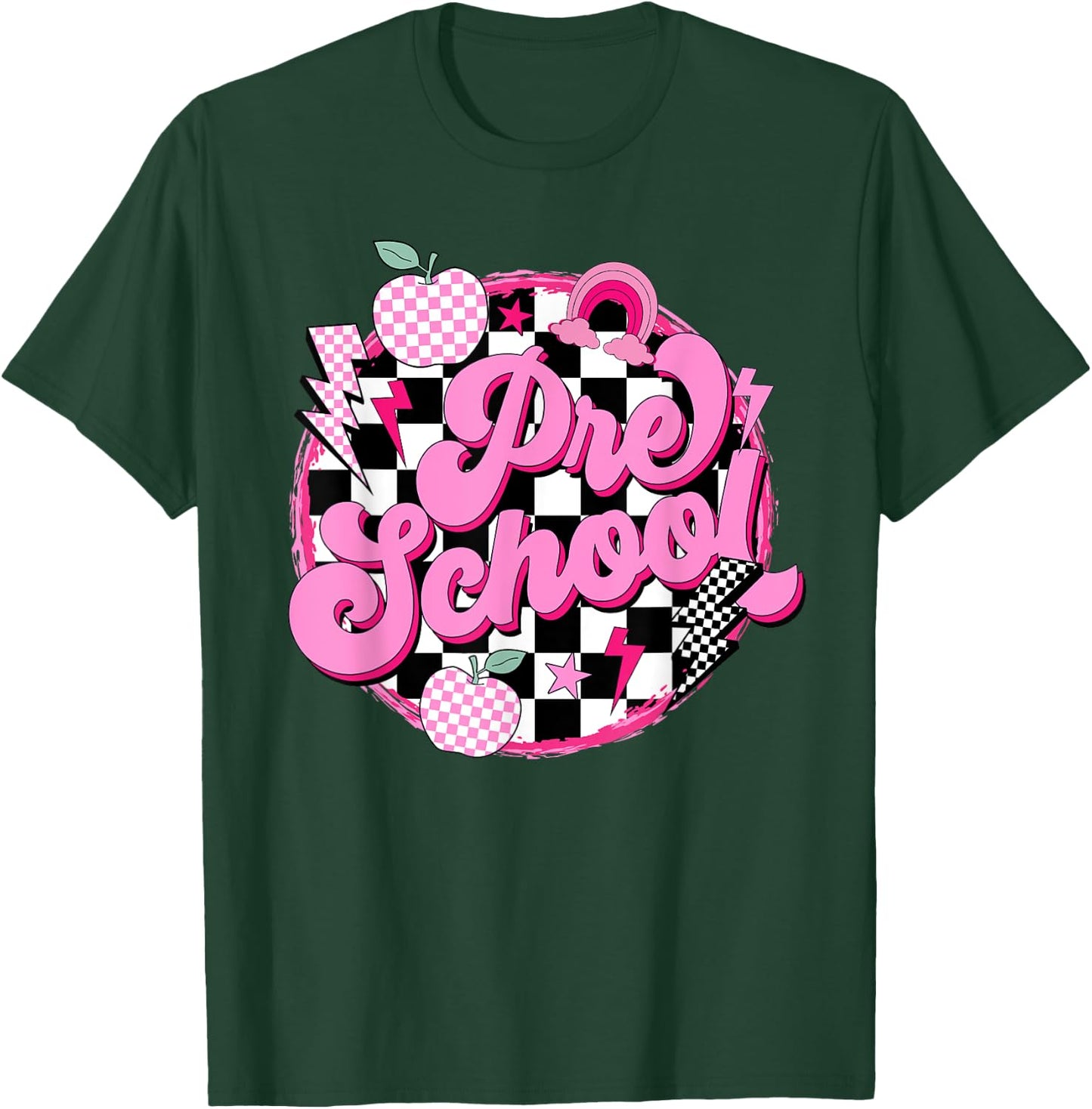 Preschool Teacher Women Retro Checkered First Day of School T-Shirt - T-Shirt | Forest