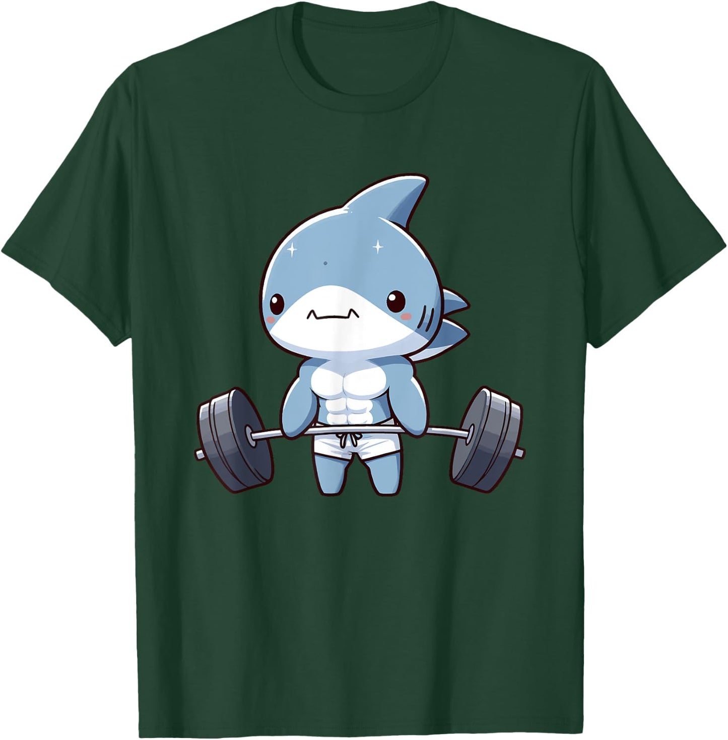 Cute Muscular Shark Weightlifting Funny Workout T-Shirt - T-Shirt | Forest