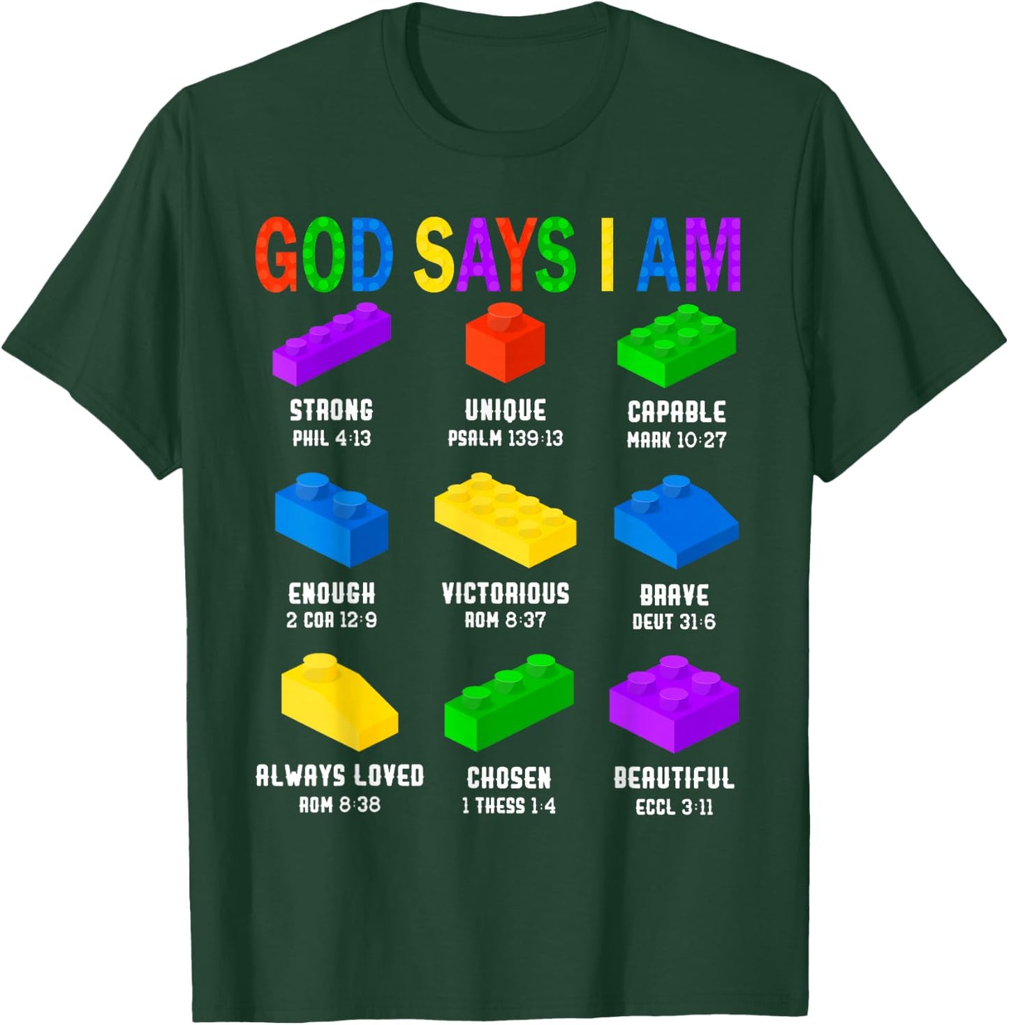 God Says I Am Building Brick Builder Block Boys Christian T-Shirt - T-Shirt | Forest